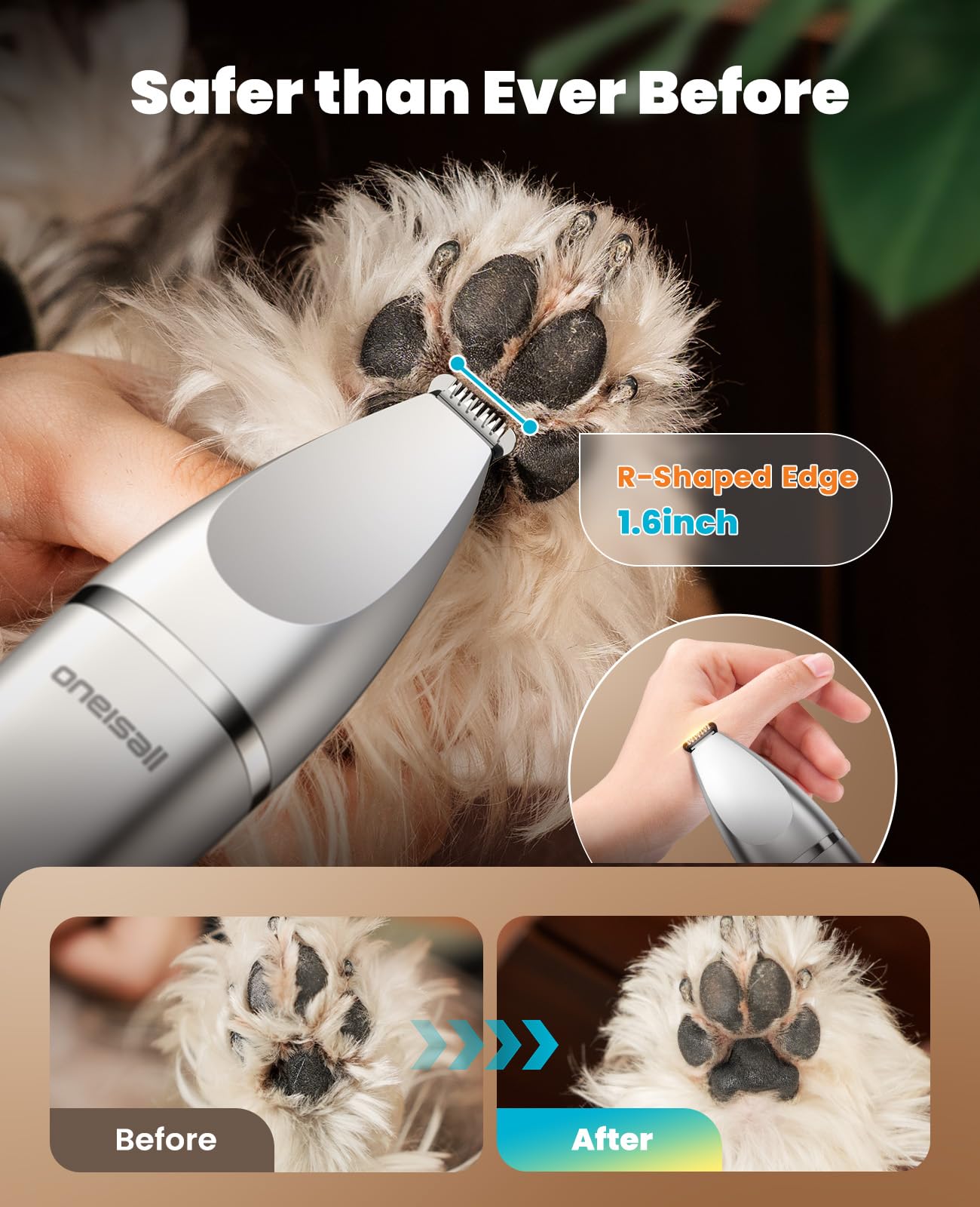 Oneisall 4 In 1 Dog Grooming Kit With Lcd Display, Dog Hair Trimmer For Paw Nail Grinder, Rechargeable Cordless Low Noise Ipx7 W