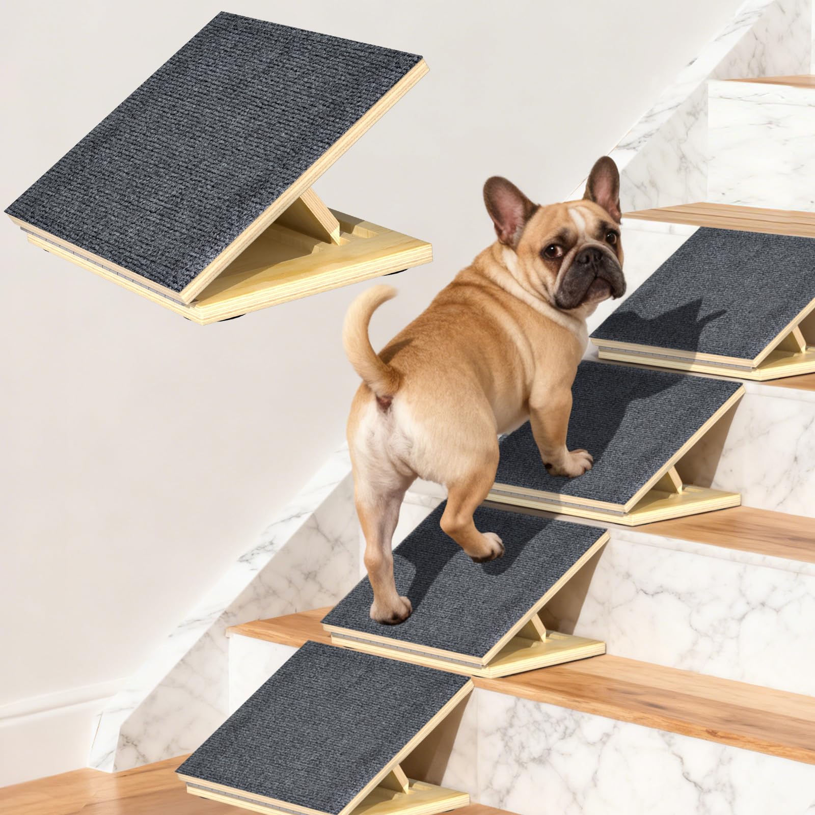 TNELTUEB 4 Pack Dog Ramps for Stairs, Adjustable Stair ramp for Dogs,Portable Dog Stairs with Mat for Small Dogs and Cats, Non-S