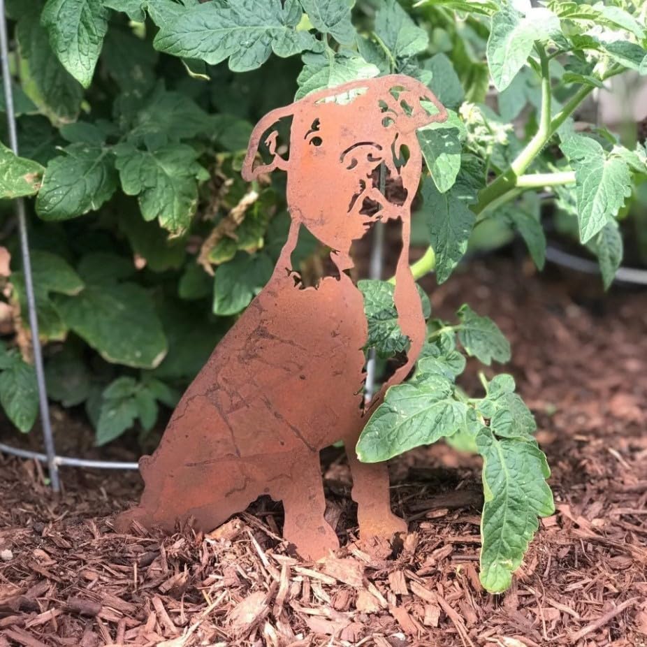My Metal Rescue Corten Steel American Pit Bull Terrier Dog Silhouette Yard Stake (Large)