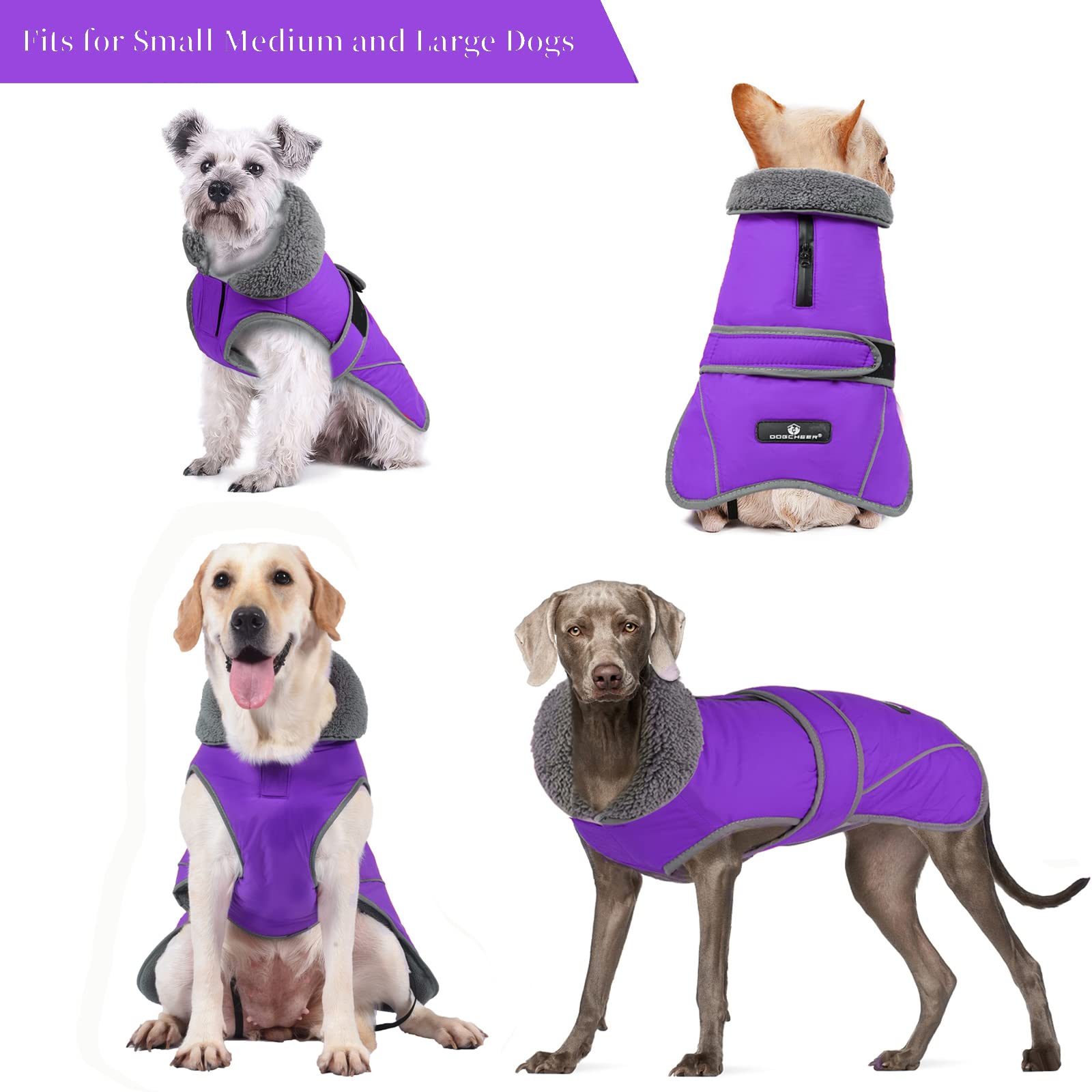 Winter Dog Coat, Dogcheer Fleece Collar Dog Jacket Warm Vest Reflective Adjustable Dog Sweater For Cold Weather, Windproof Waterproof Pet Apparel Snow Coat For Small Medium And Large Dogs