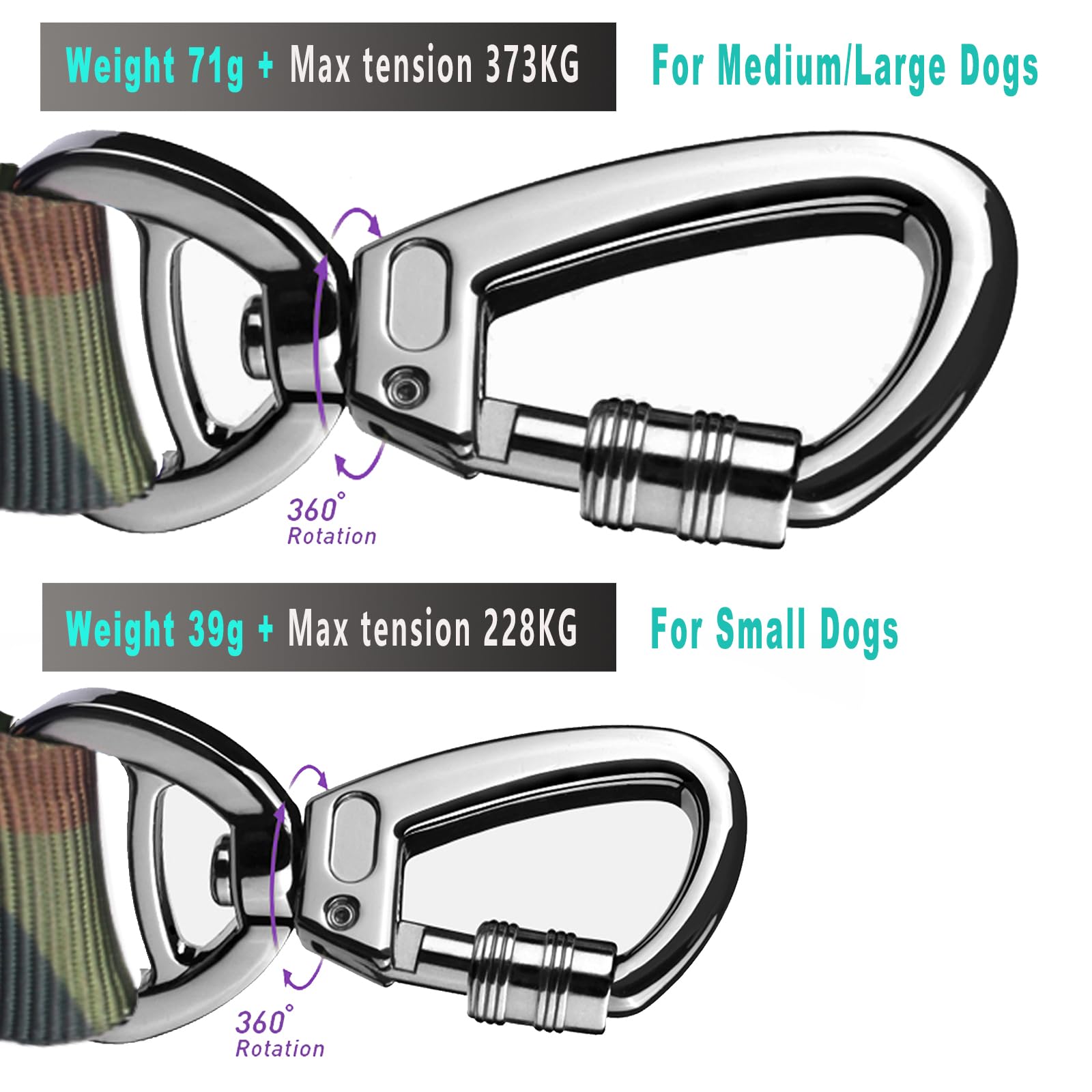 Hotsky Heavy Duty Dog Leash,Military Dog Leash With Car Seat Belt And Double Handle For Large Dogs Up To 800Lbs, 4-6Ft Shock Abs