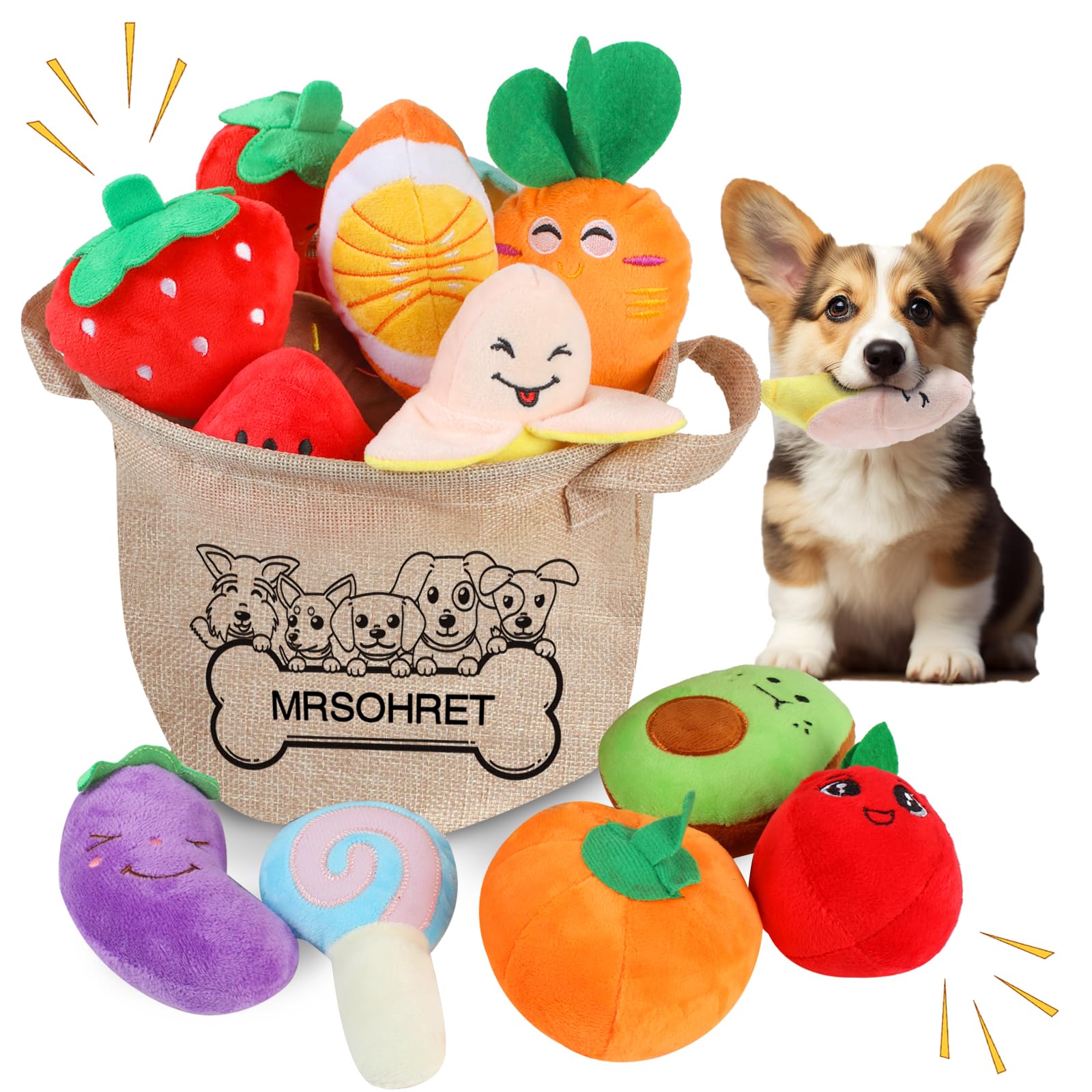 MRSOHRET Squeaky Dog Toys, 15Pcs Small Plush Puppy Toy, Dog Toys to Keep Them Busy, Interactive Squeak Stuffed Toys for Small Me
