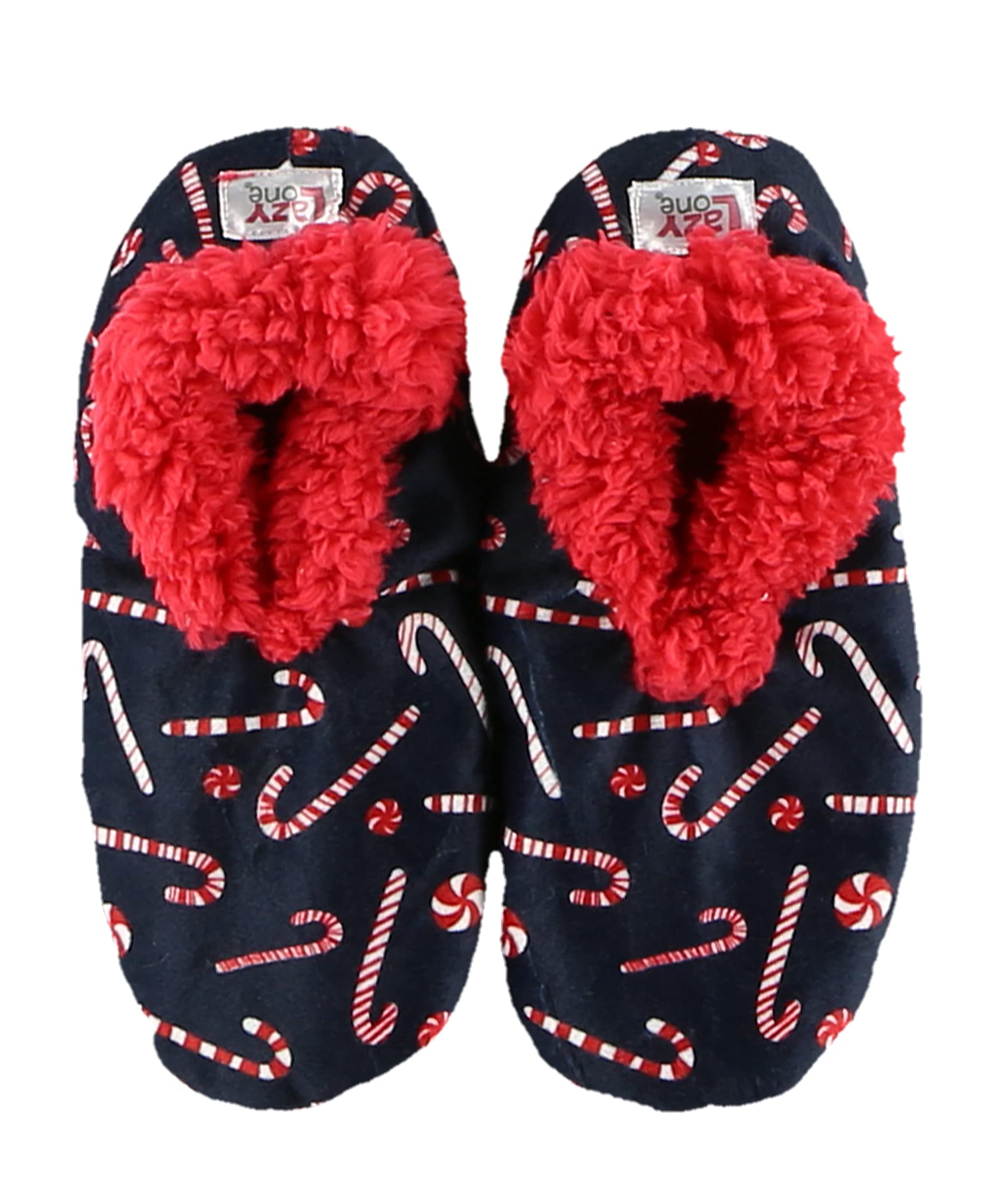 Lazy One Fuzzy Feet Slippers For Women, Cute Fleece-Lined House Slippers, Candy Cane, Non-Skid