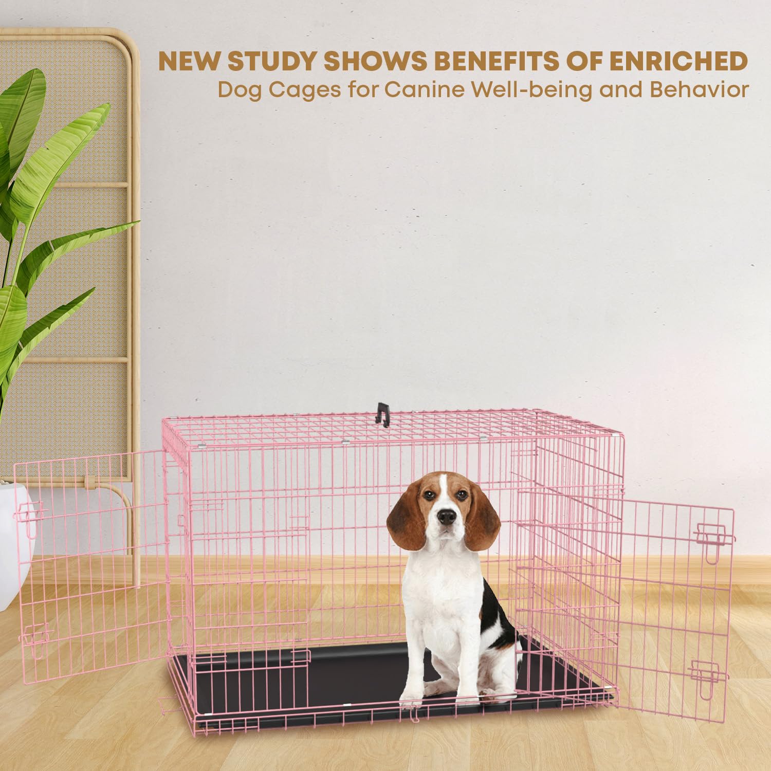 48 Inch Dog Crate Dog Kennel Folding Metal Pet Cage Pet Crate For Large Door Leak-Proof With Double-Door,Divider Panel, Removabl