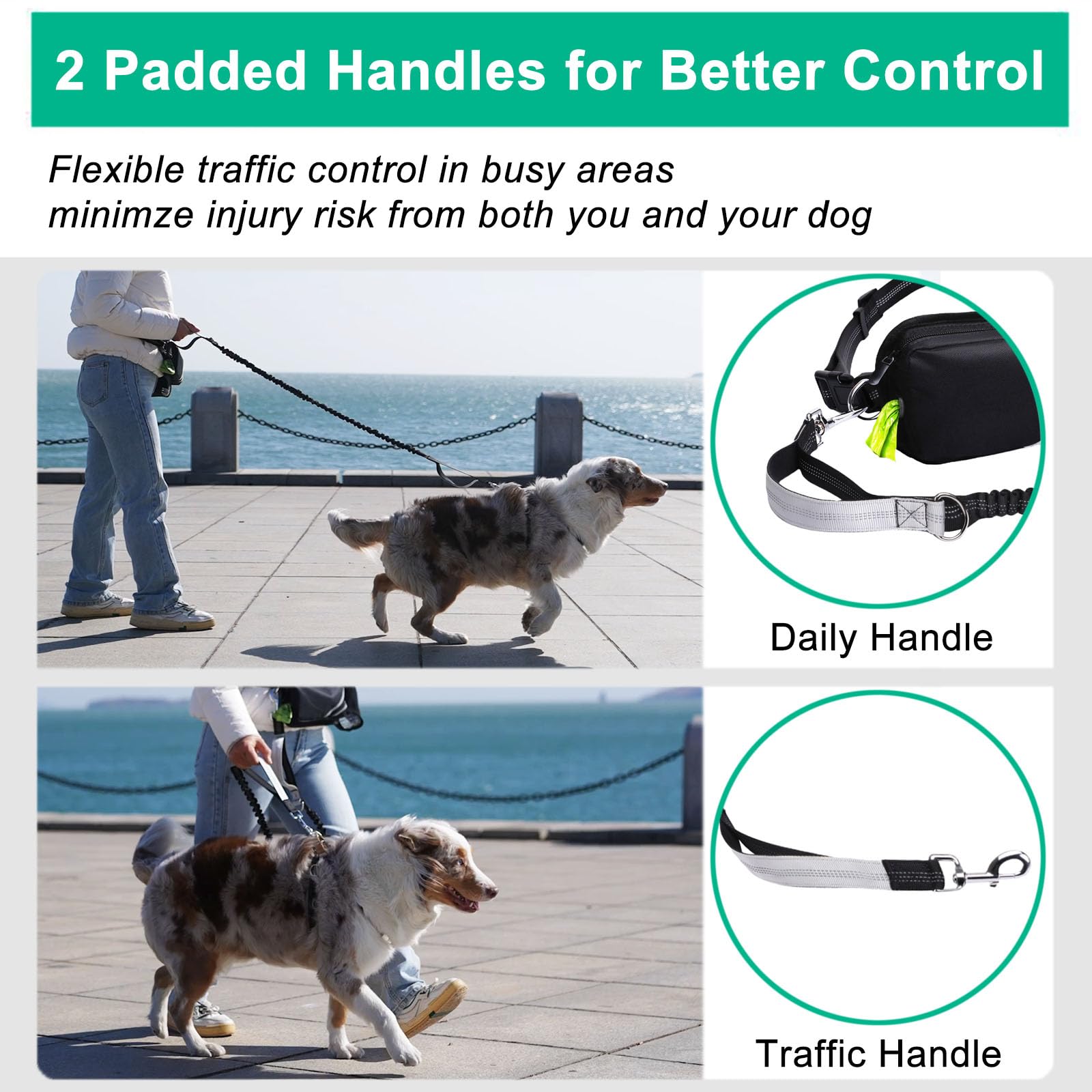 Hands Free Dog Leash For Two Dogs,Double Dog Leash For Medium And Large Dogs Heavy Duty,With Water Bottle Holder,Padded Handles,