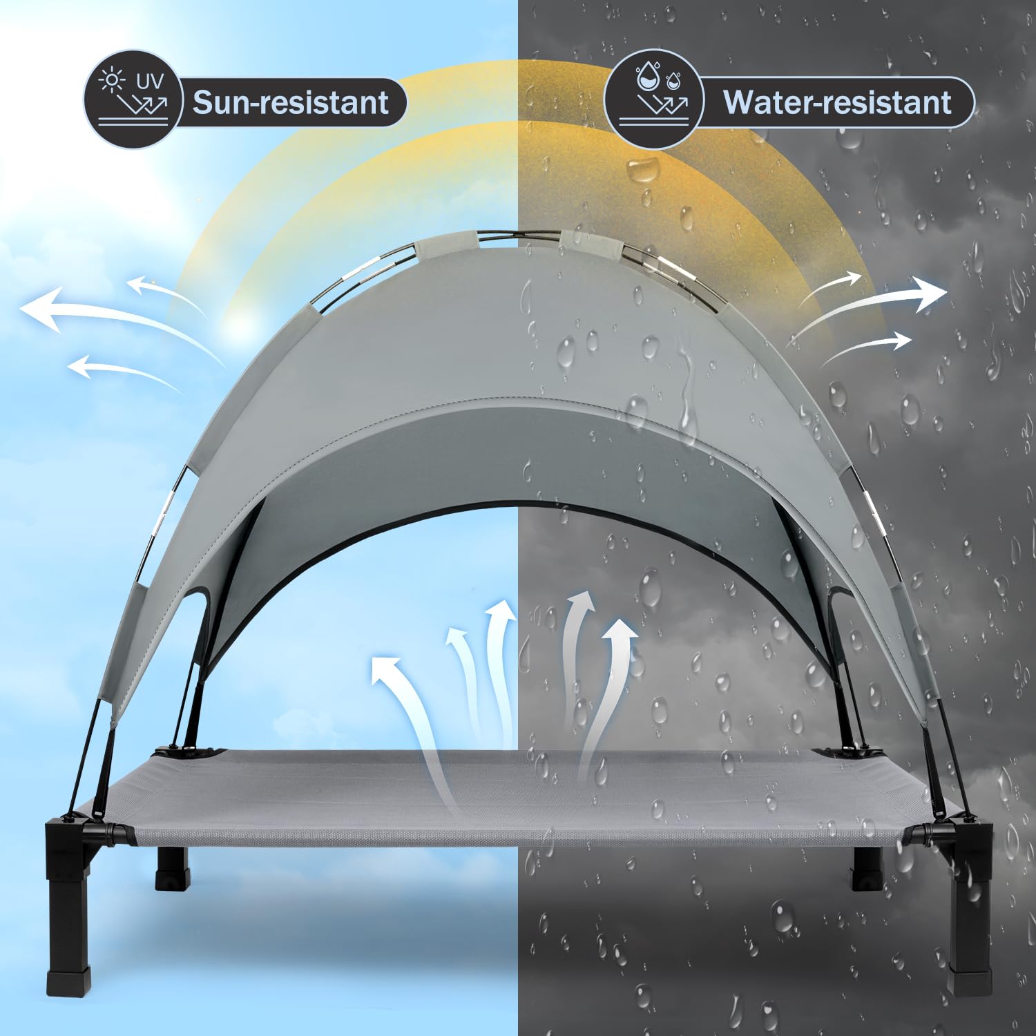 Heeyoo Elevated Dog Bed With Canopy, Outdoor Dog Bed Cot With Removable Shade Tent, Portable Raised Pet Cot Cooling Bed For Dogs