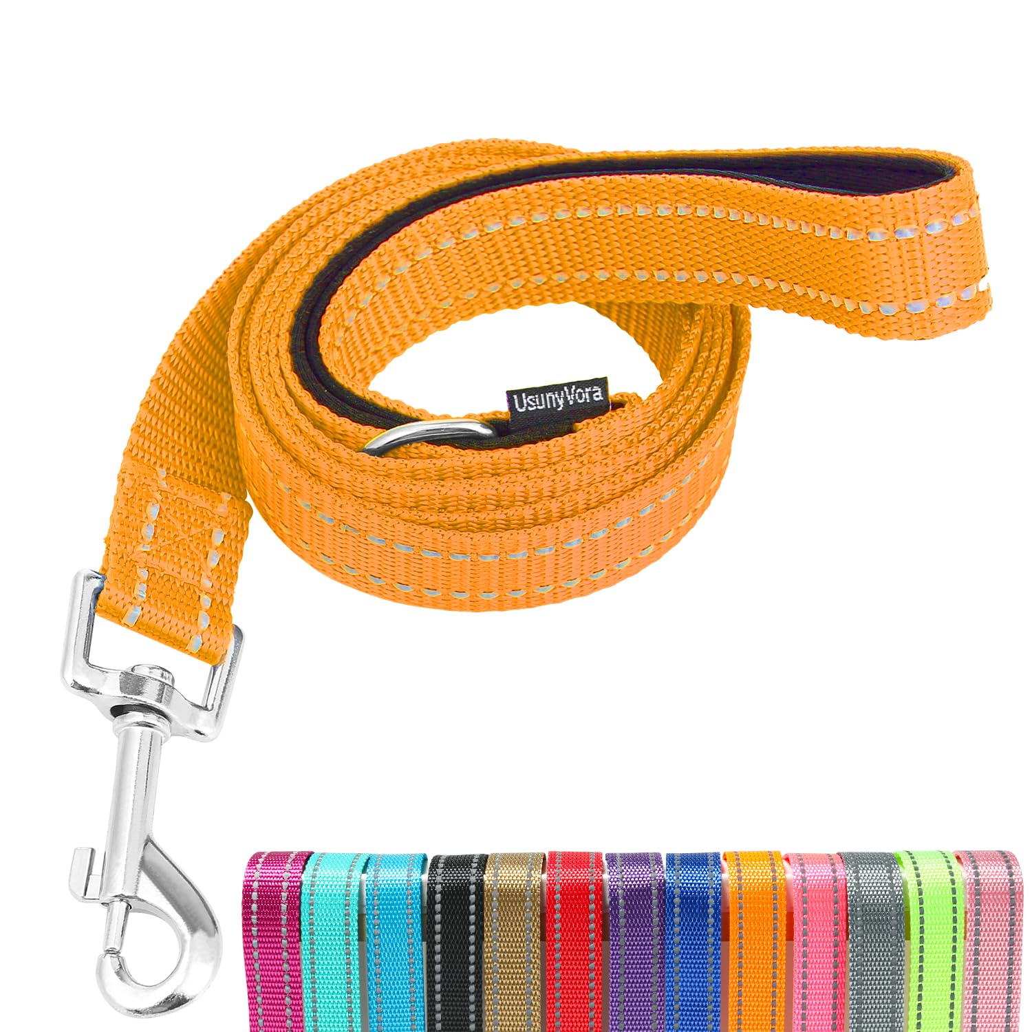 Usunyvora Reflective Nylon Dog Leash For Walking,Strong Dog Leash With Padded Handle For Medium And Large Dogs,5 Ft,Orange