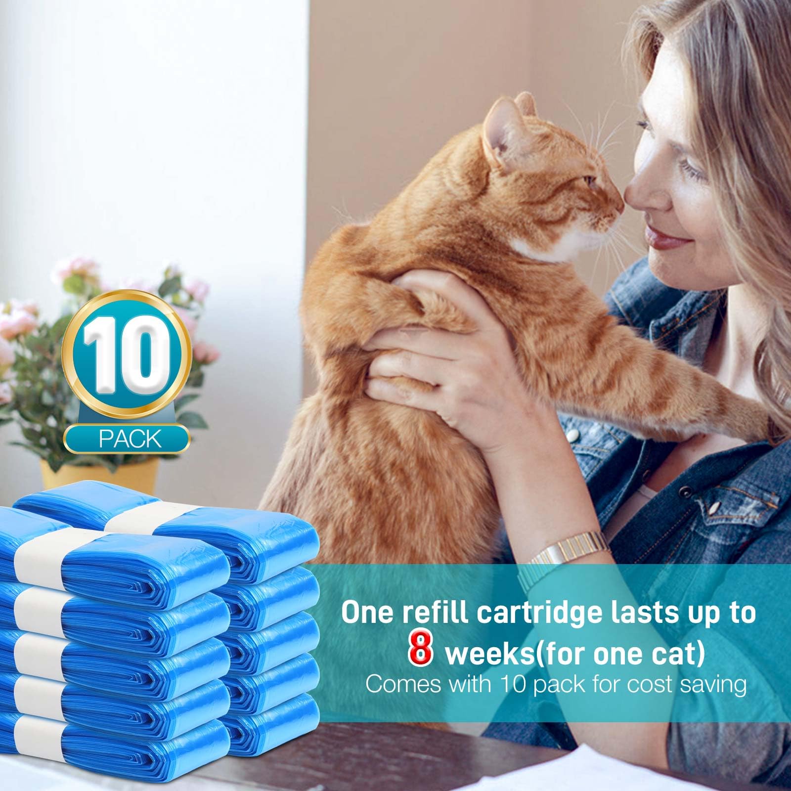 10 Pack Cat Litter Refill Bags 100% Enhanced Odor Control Generic Litter Refills Compatible With Standard, Plus, Xl Pail
