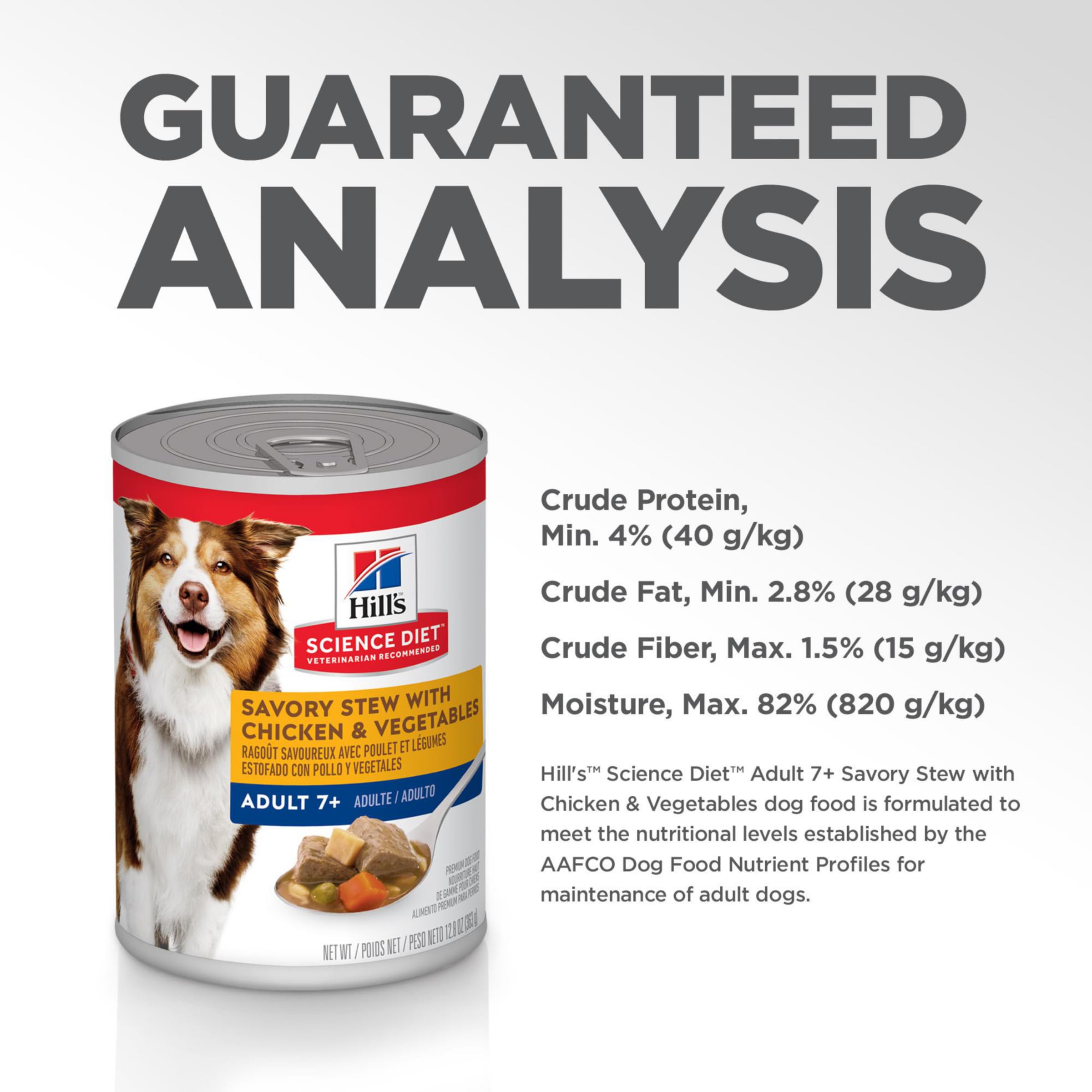 Hills Science Diet Adult 7+, Senior Adult 7+ Premium Nutrition, Wet Dog Food, Chicken & Vegetables Stew, 12.8 oz Can, Case of 1