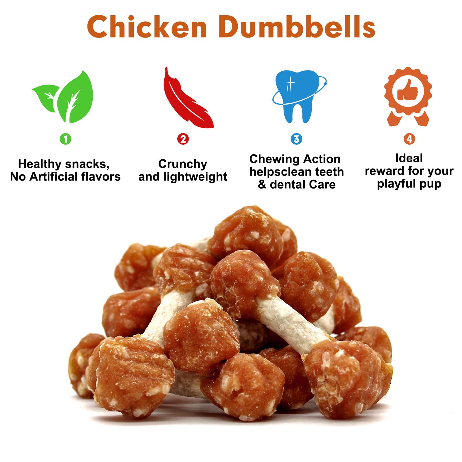MON2SUN Dog Treats, 9oz Mini Rawhide Chews, Chicken Dumbbells with Rice for Small Dogs & Toy Breed, Crunchy and Healthy (2.5 Inc