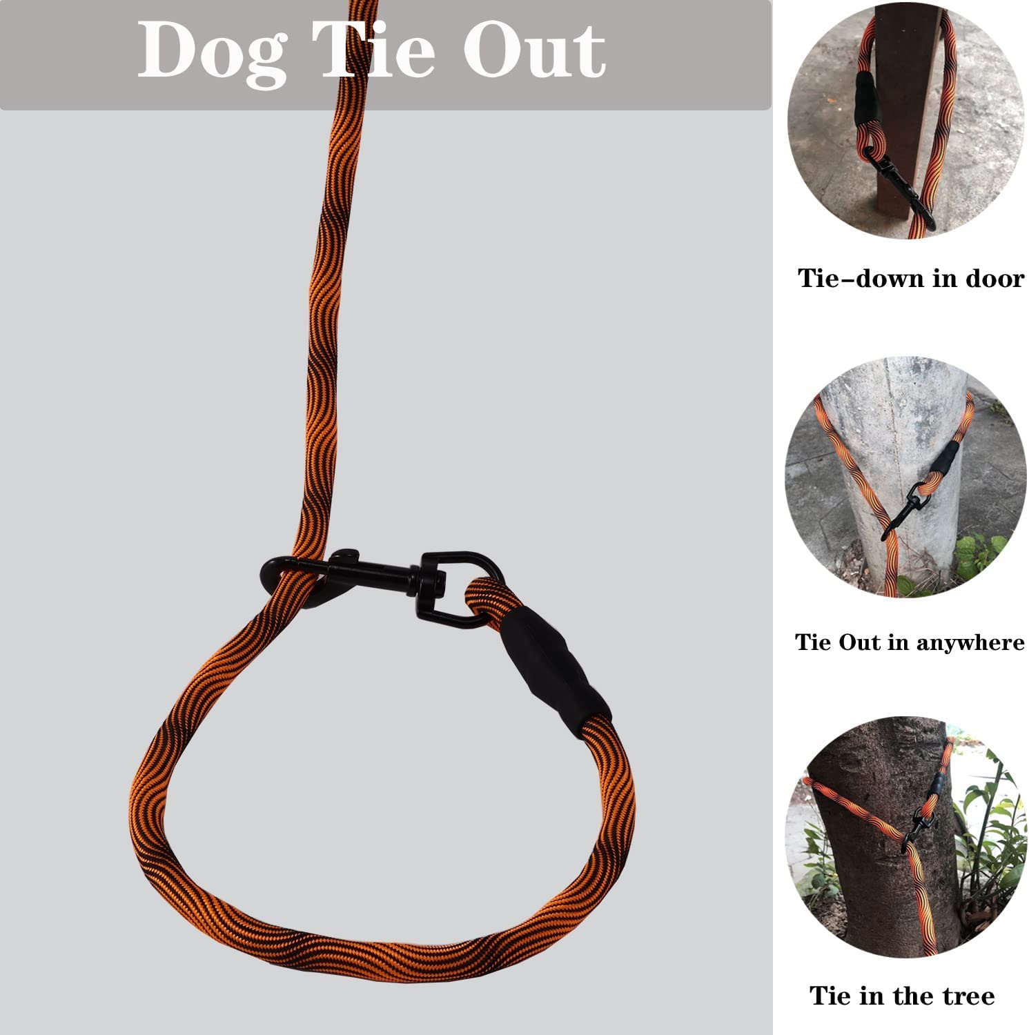 Lecreo Long Dog Leash 15Ft/30Ft/50Ft, Orange, Wave Pattern, 3/8 Inch, Suitable For Small/Medium/Large Dogs, Durable Nylon & Allo