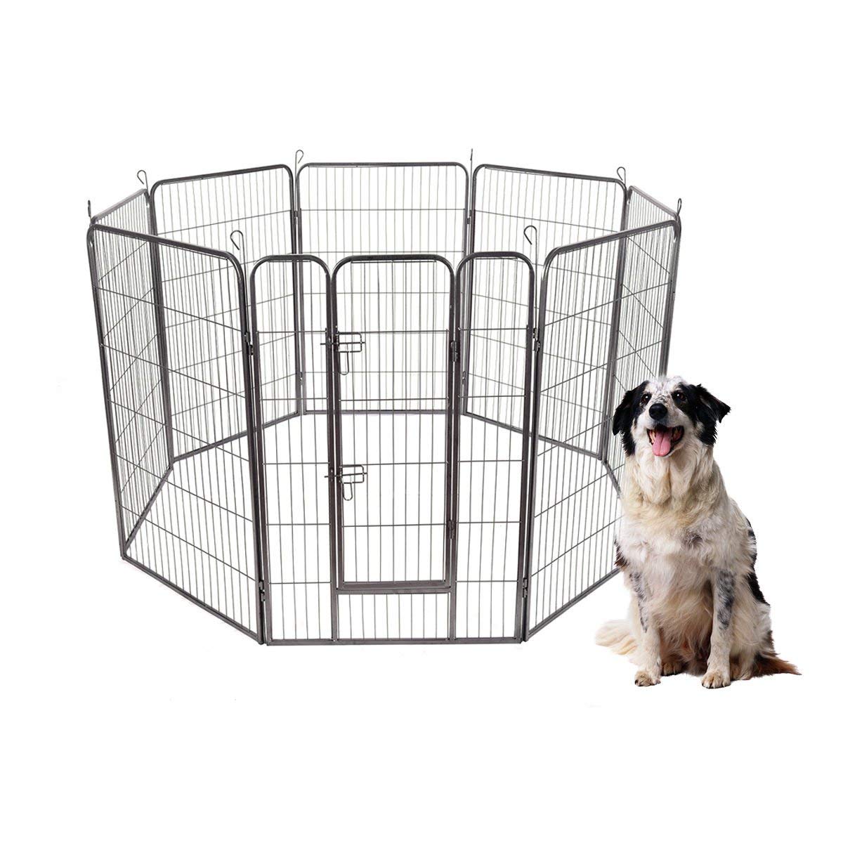 Safstar 8 Panels Metal Dog Playpen, 40'' Height Dog Fence Exercise Pen With Doors For Large Medium Small Dogs Rabbits Cats, Fold