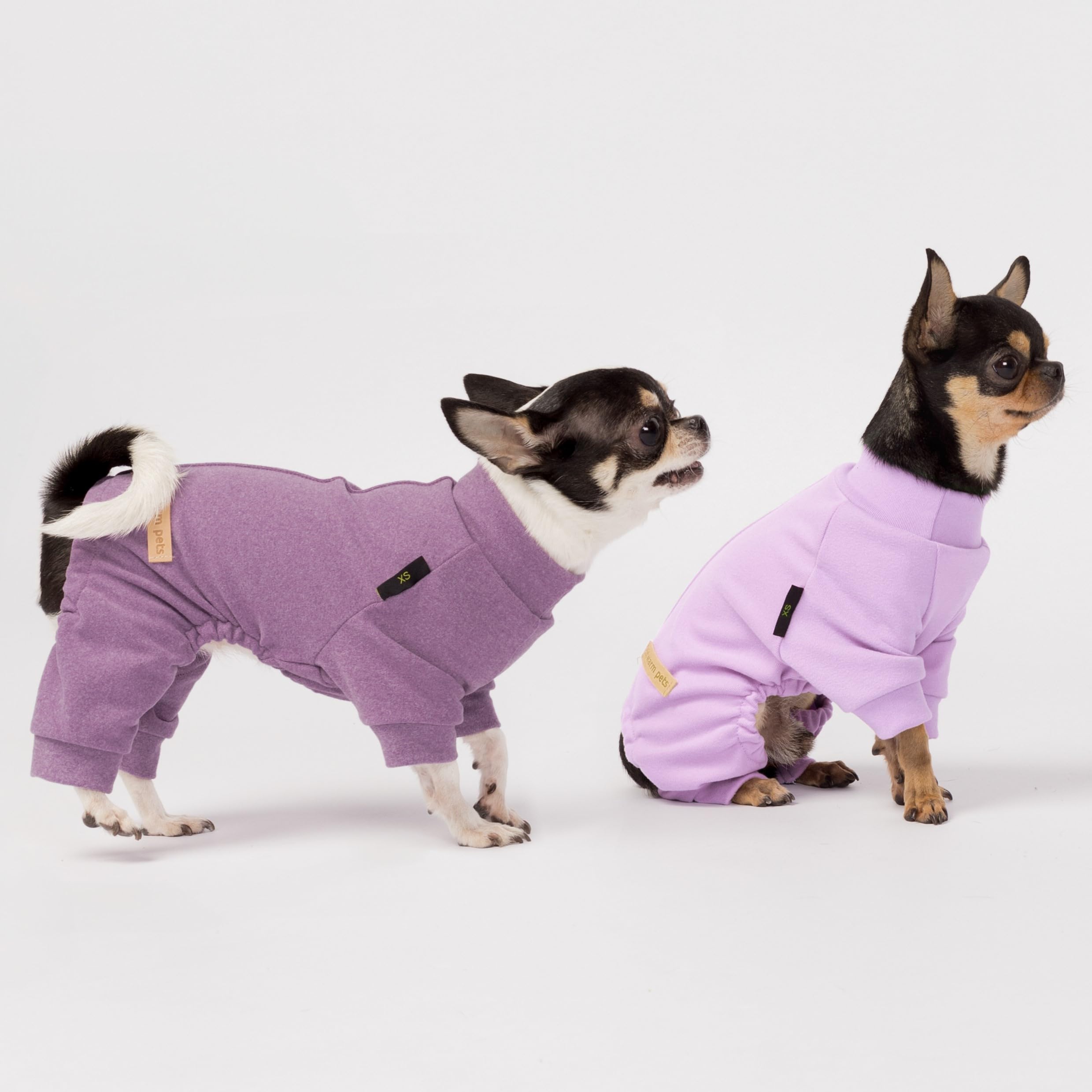 Fitwarm 2 Pack Lightweight Fleece Dog Pajamas, Warm Winter Dog Clothes for Small Dogs Boy Girl, Cozy Pet Onesie with Feet, Viole