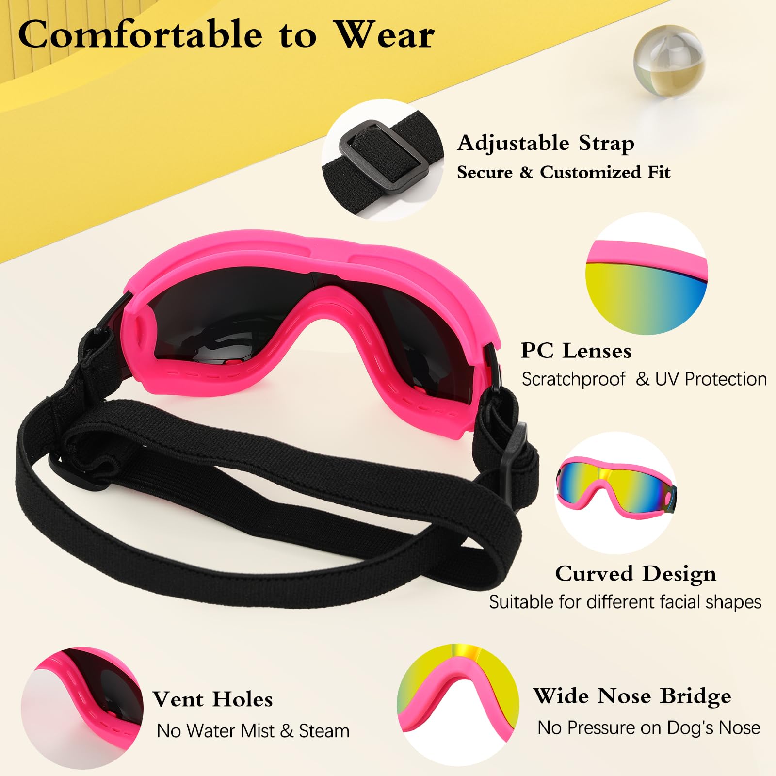Lewondr Dog Goggles Small To Medium Breed, Dog Sunglasses With Adjustable Straps & Air Vents, Uv/Wind/Dust/Fog/Snow Proof Dog Ey