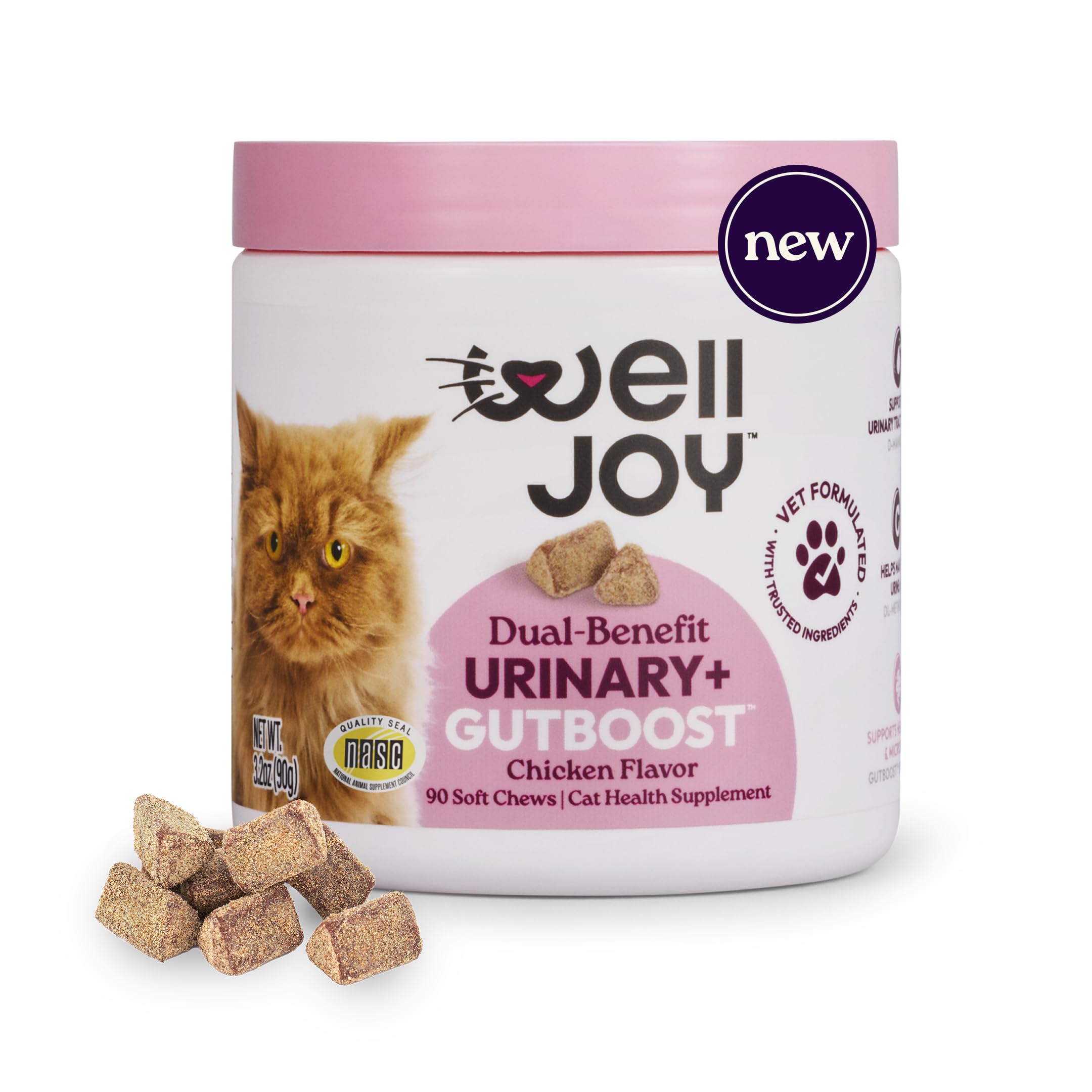 New! WellJoy Cat Supplement Urinary+ GutBoost | Cat Health Supplement | Supports Urinary Tract Health | Dual-Benefit GutBoost Fo