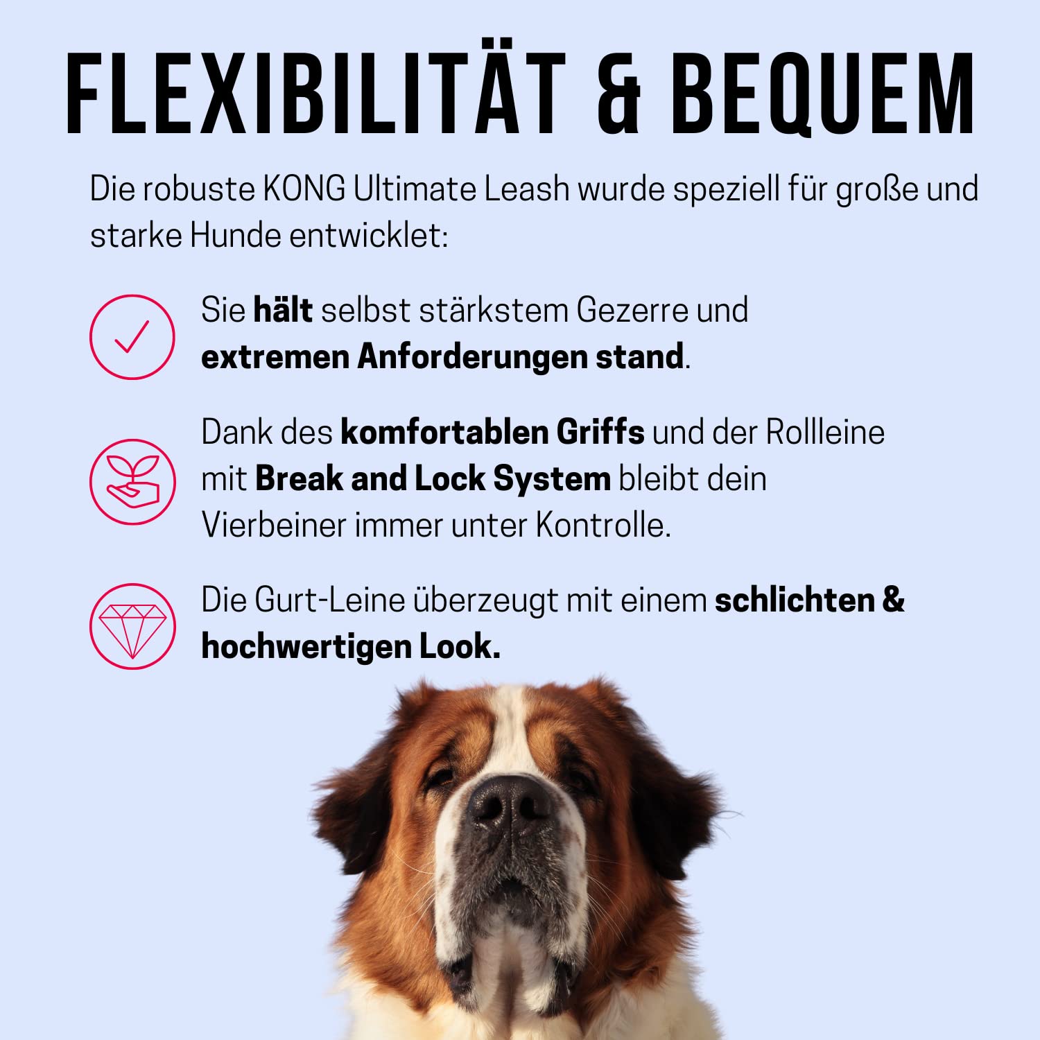 Alcott Kong Ultimate Retractable Dog Leash, Extra Large, Red, 16' Long