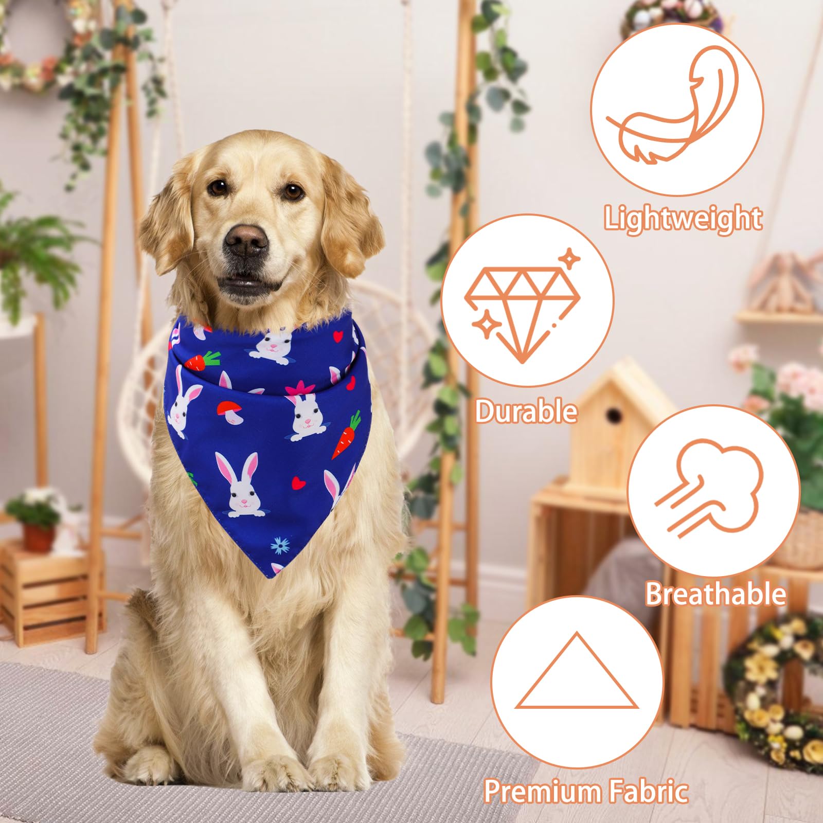 Easter Dog Bandanas 3 Pack, Double Layer Reversible Dog Scarf For Boy And Girl, 6 Patterns Easter Egg Bunny Pet Scarf For Dog Pr