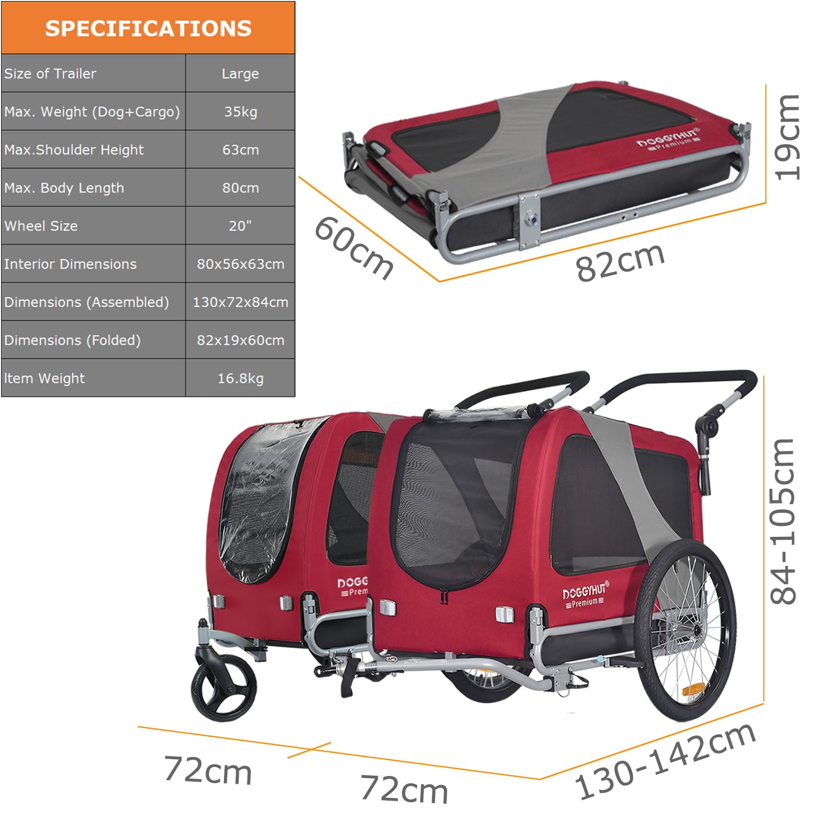 Doggyhut Premium Large Pet Bike Trailer & Stroller For Medium Or Large Dogs,Bicycle Trailer For Dogs Up To 78 Lbs