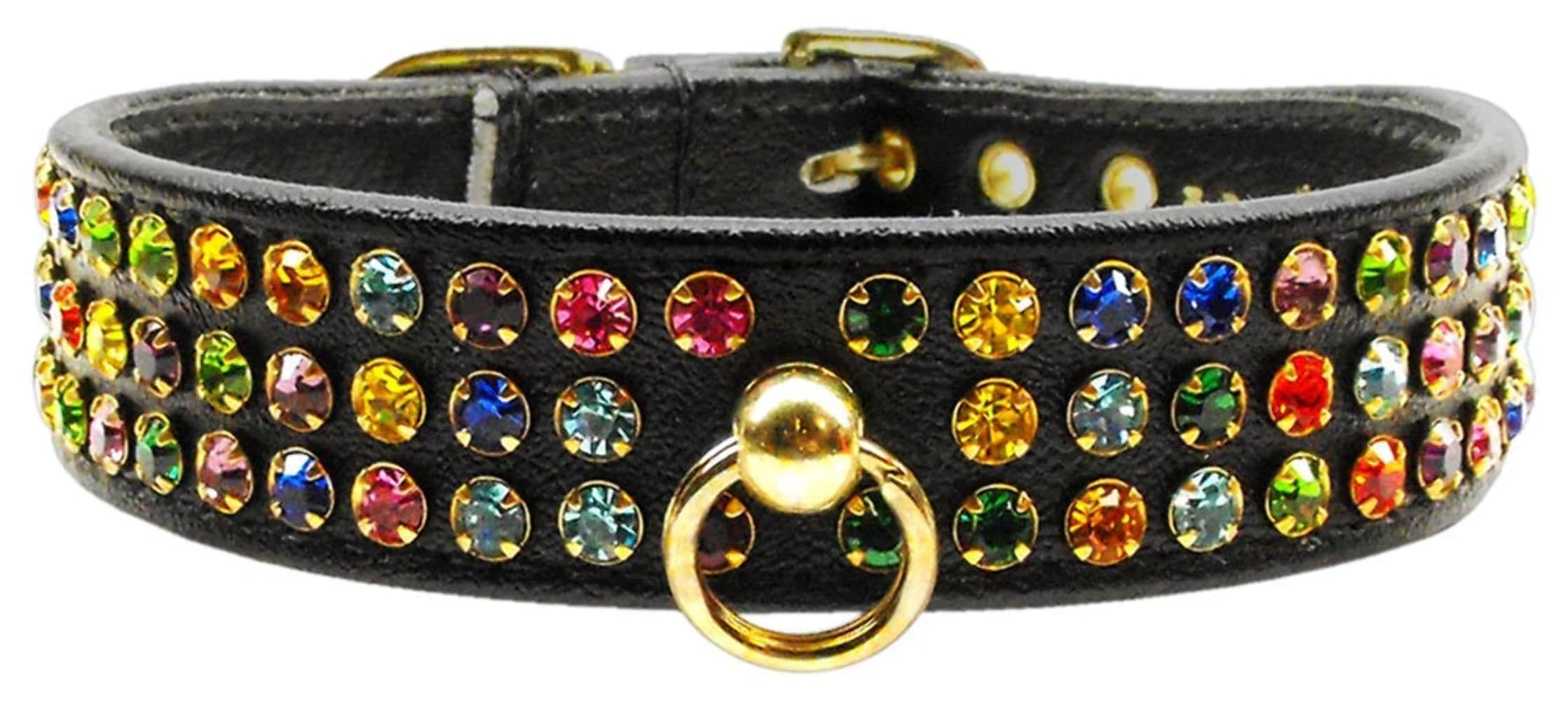 Dog, Puppy & Pet Collar, Mardi Gras Three Row Confetti Jewel Set Black 10