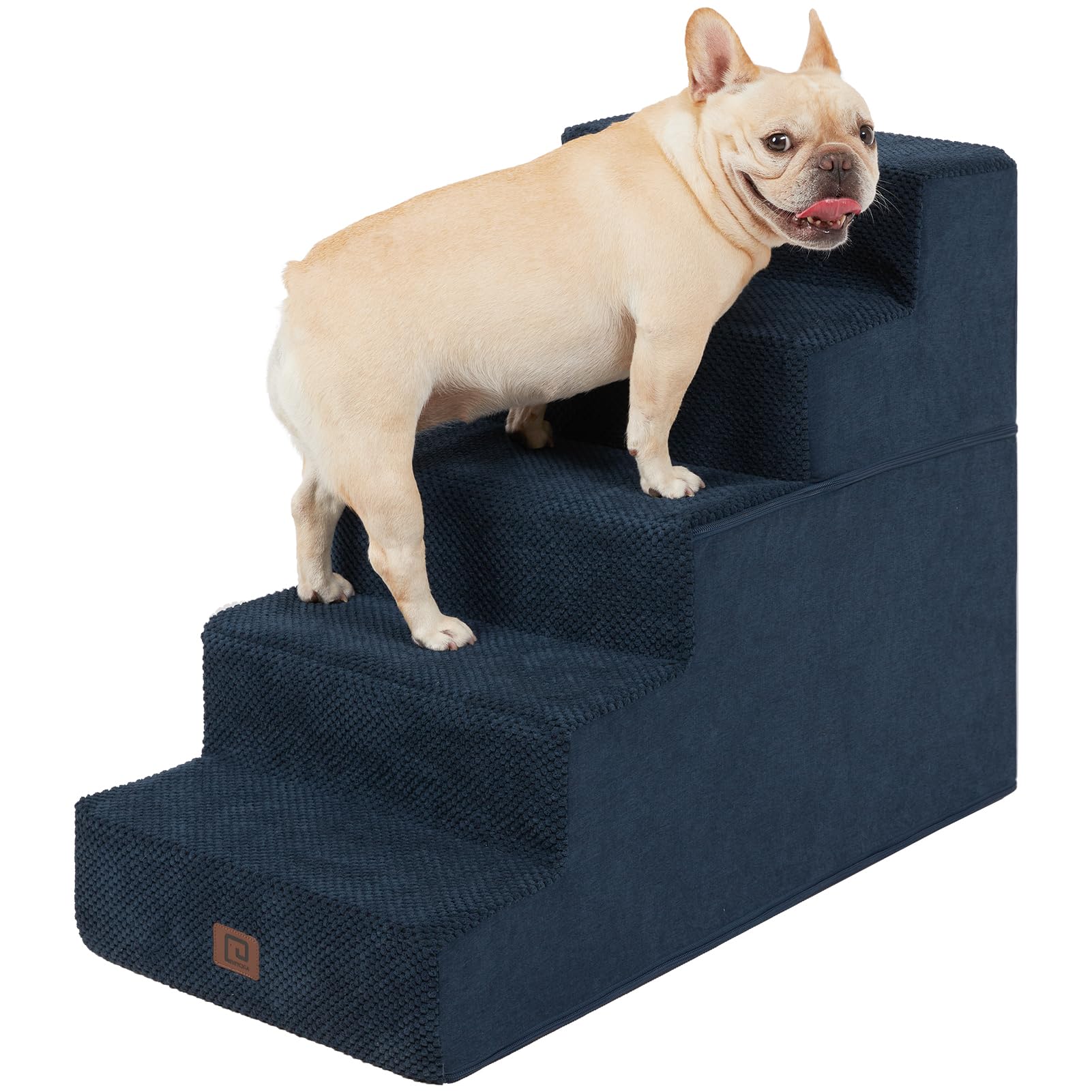 Eheyciga Dog Stairs For High Bed 22.5”H, 5-Step Dog Steps For Bed, Pet Steps For Small Dogs And Cats, Non-Slip Balanced Dog Indoor Ramp, Navy Blue