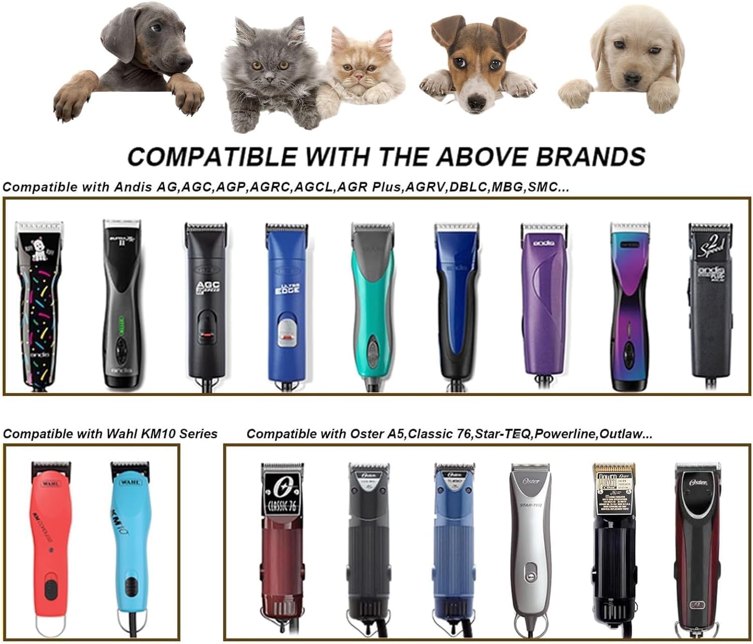 Audoc 3pcs #5FC Blades for Dog Grooming, Compatible with Andis, Oster A5, Wahl km10, 1/4 Cut Length (6.3mm),