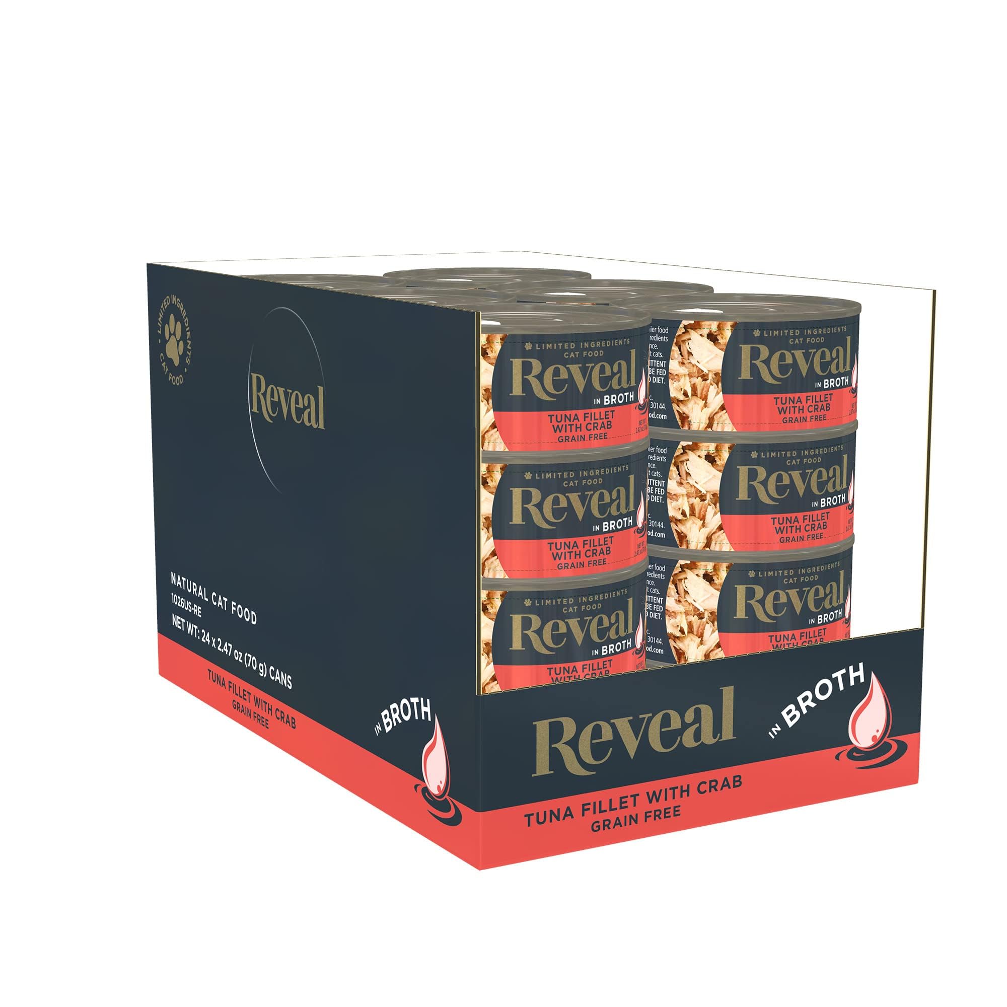 Reveal Natural Wet Cat Food, 24 Count, Grain Free, Limited Ingredient Canned Food for Cats, Tuna with Crab in Broth, 2.47 oz Can