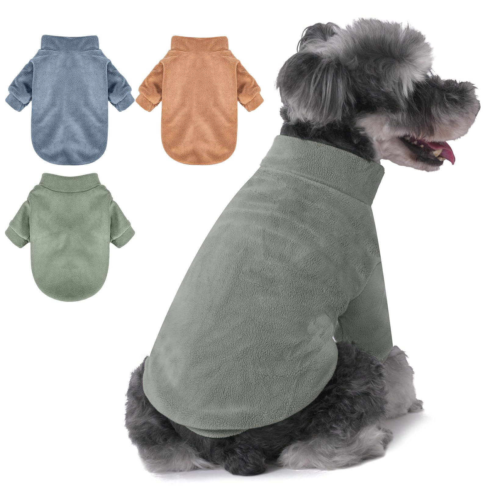 GYALAPERI Dog Sweater, 3 Pack Dog Sweaters for Small Dogs Girl Boy, Ultra Soft Warm Puppy Clothes Coat for Winter (Lt Blue+Olive