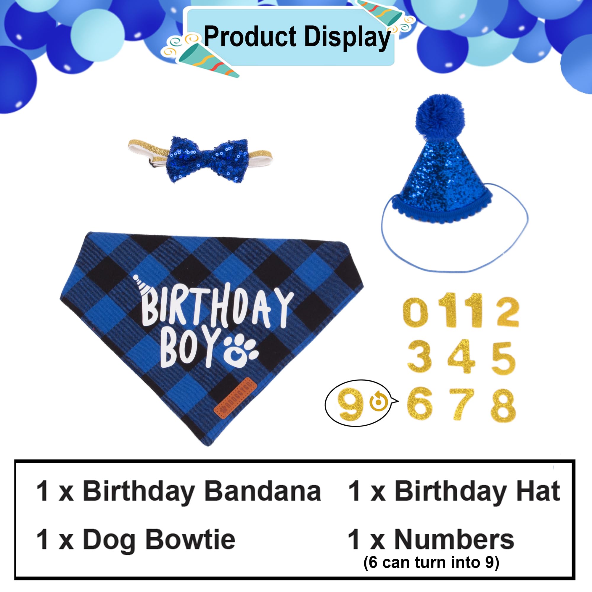 Adoggygo Dog Birthday Party Supplies, Multi Size Offered, Birthday Boy Dog Bandana, Dog Birthday Hat With Numbers For Small Dogs Pets (Small, Blue)