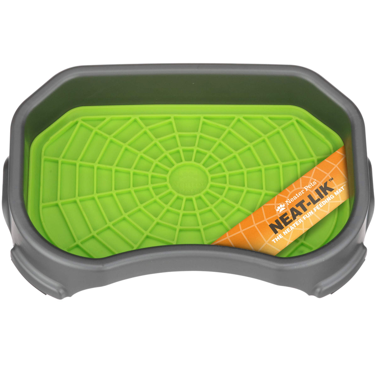 Neater Pets - Neat-Lik Pad With Mess-Proof Tray Keeps Floors Clean - Slow Feeding Pad For Dogs & Cats - Relieves Anxiety & Cures Boredom - Fill Licking Pad With Treats & Food (Green & Gunmetal)