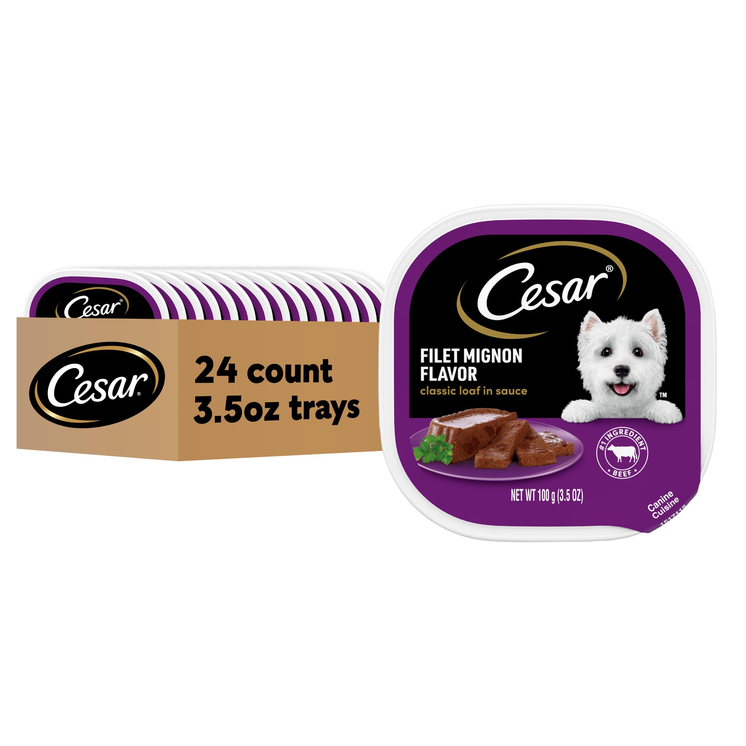 Cesar Wet Dog Food Classic Loaf in Sauce Filet Mignon Flavor, 3.5 oz. Easy Peel Trays (24 Count, Pack of 1)
