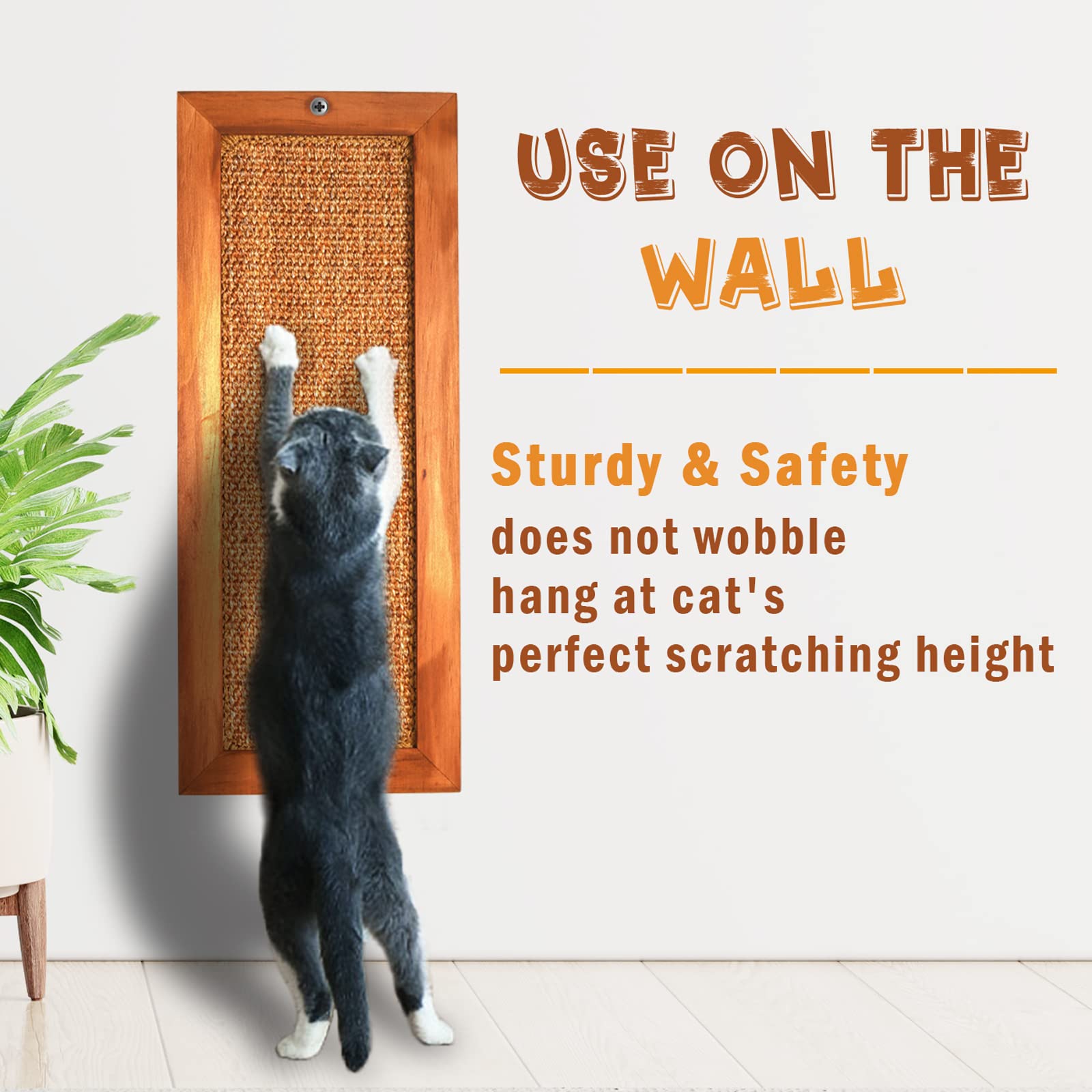 LSAIFATER Cat Scratching Post - Wooden Sisal Wall Scratcher, 1 PCS, Brown, Model 11200, Floor or Wall Mounted for Indoor Cats