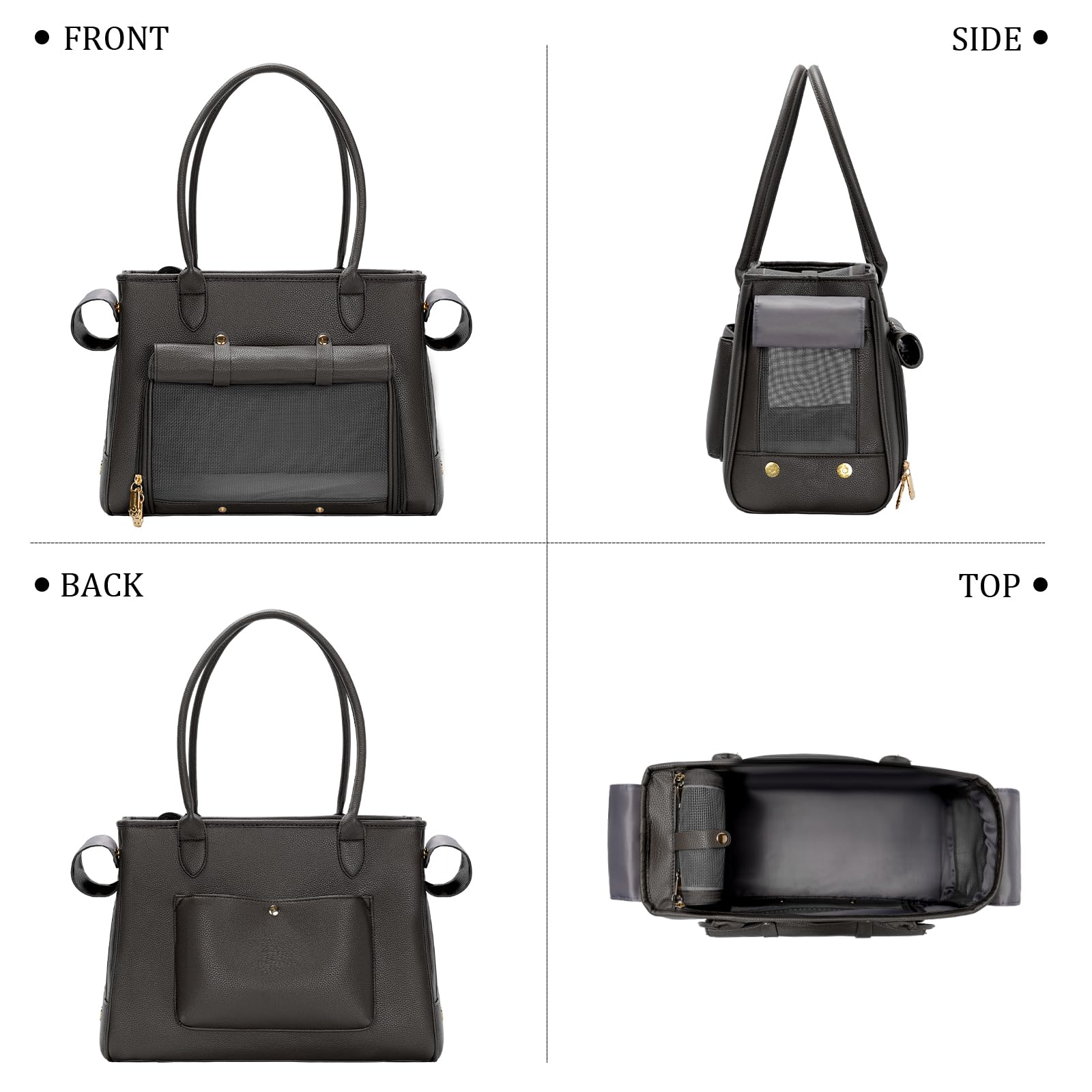 Fashion Pet Carrier Purse For Small Cat And Dog, Luxury Pu Soft-Sided Tote Bag With Large Pockets For Dogs And Puppies (Black, 1