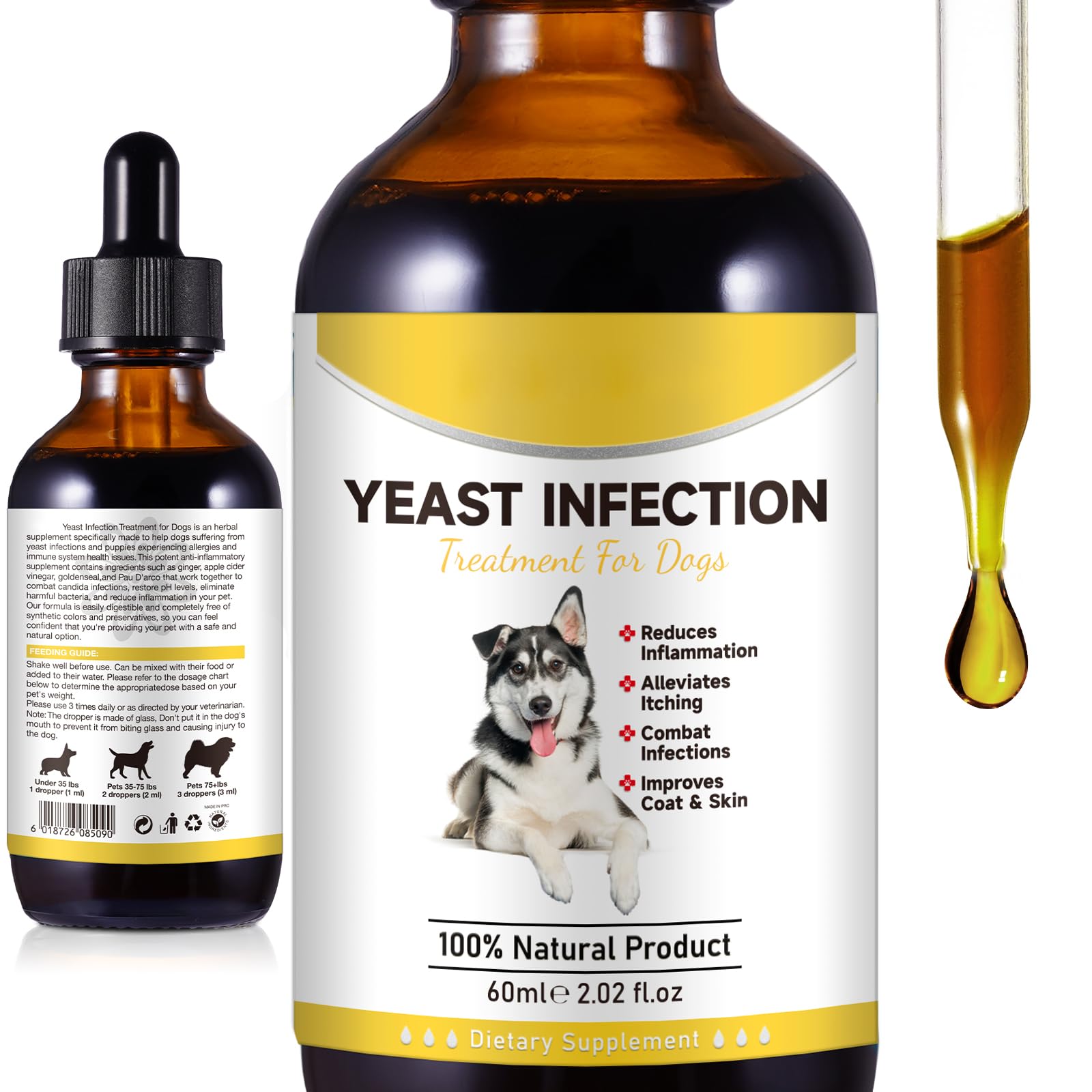 Natural Yeast Infection Treatment for Dogs, Dog Ear Infection Treatment, Dog Allergy Relief, Helps to Support Itch Relief, Infla
