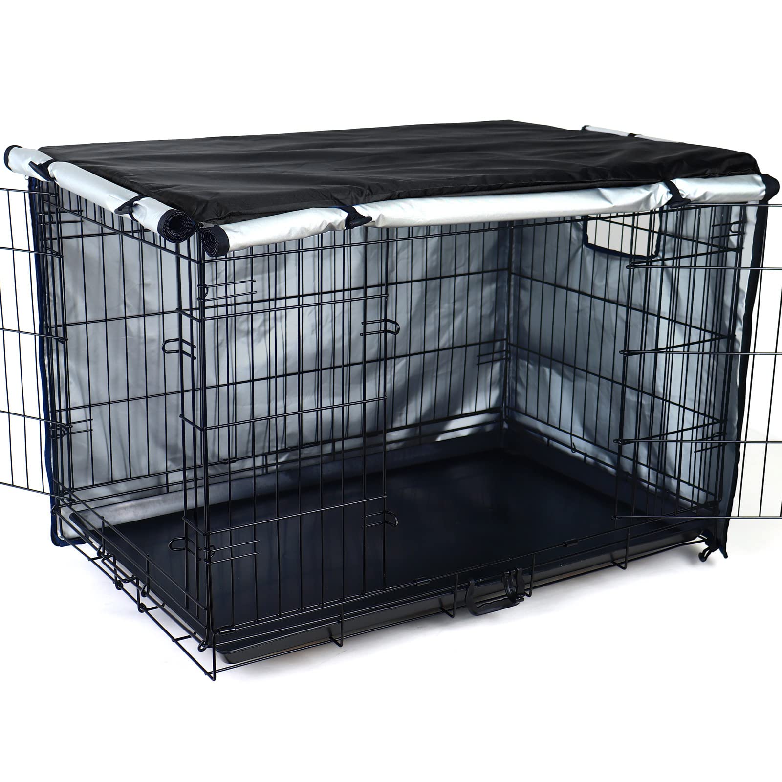 Kefit Durable Dog Crate Cover-Double Door, Pet Kennel Cover Waterproof Anti-Uv Dog Cage Cover Fit For 24-54 Inches Crate -Black