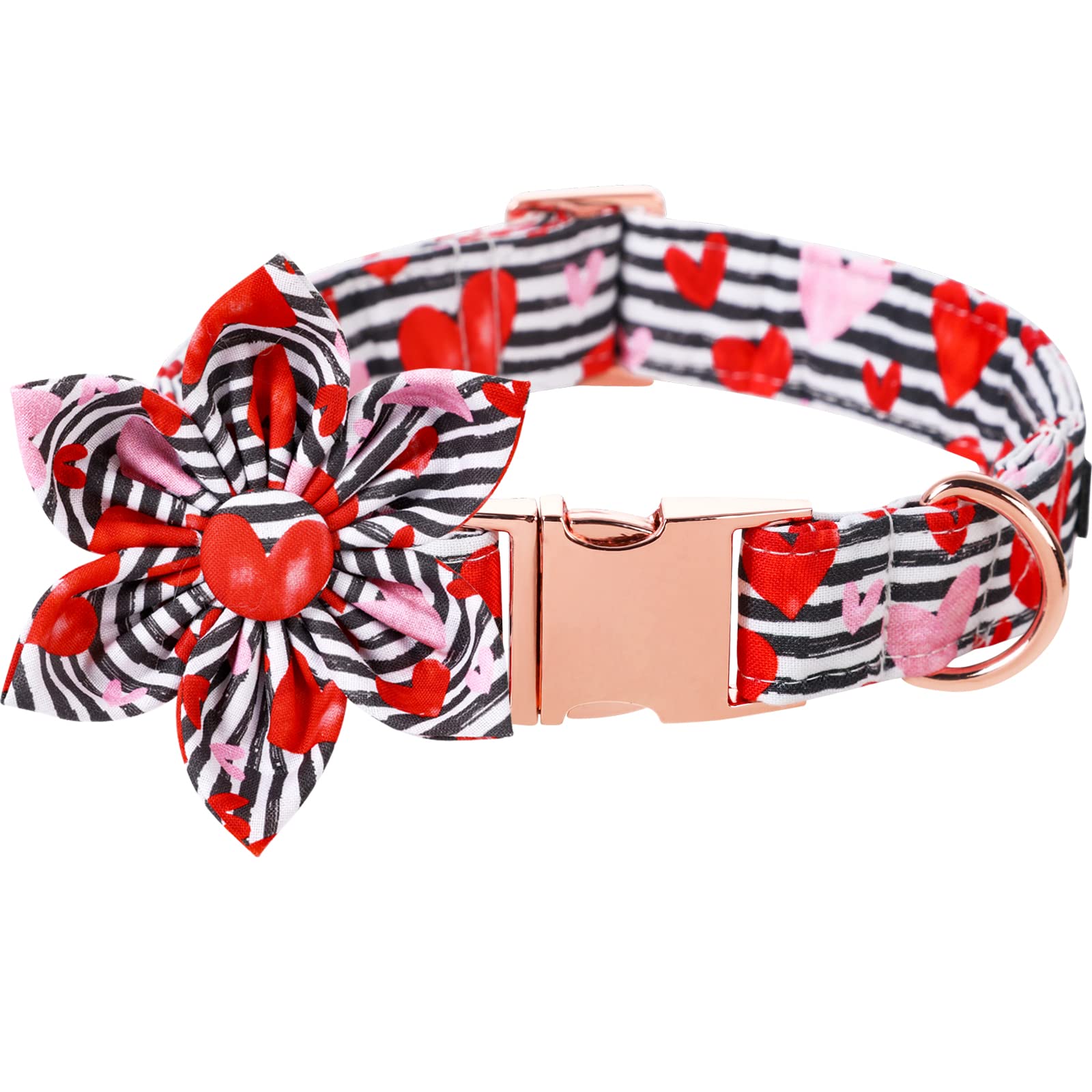 Lionet Paws Valentines Day Dog Collar With Flower, Dog Flower Collar With Metal Buckle For Dogs, Adjustable Comfortable Dog Collar Girl Gift, M, Neck 13.5-22 In