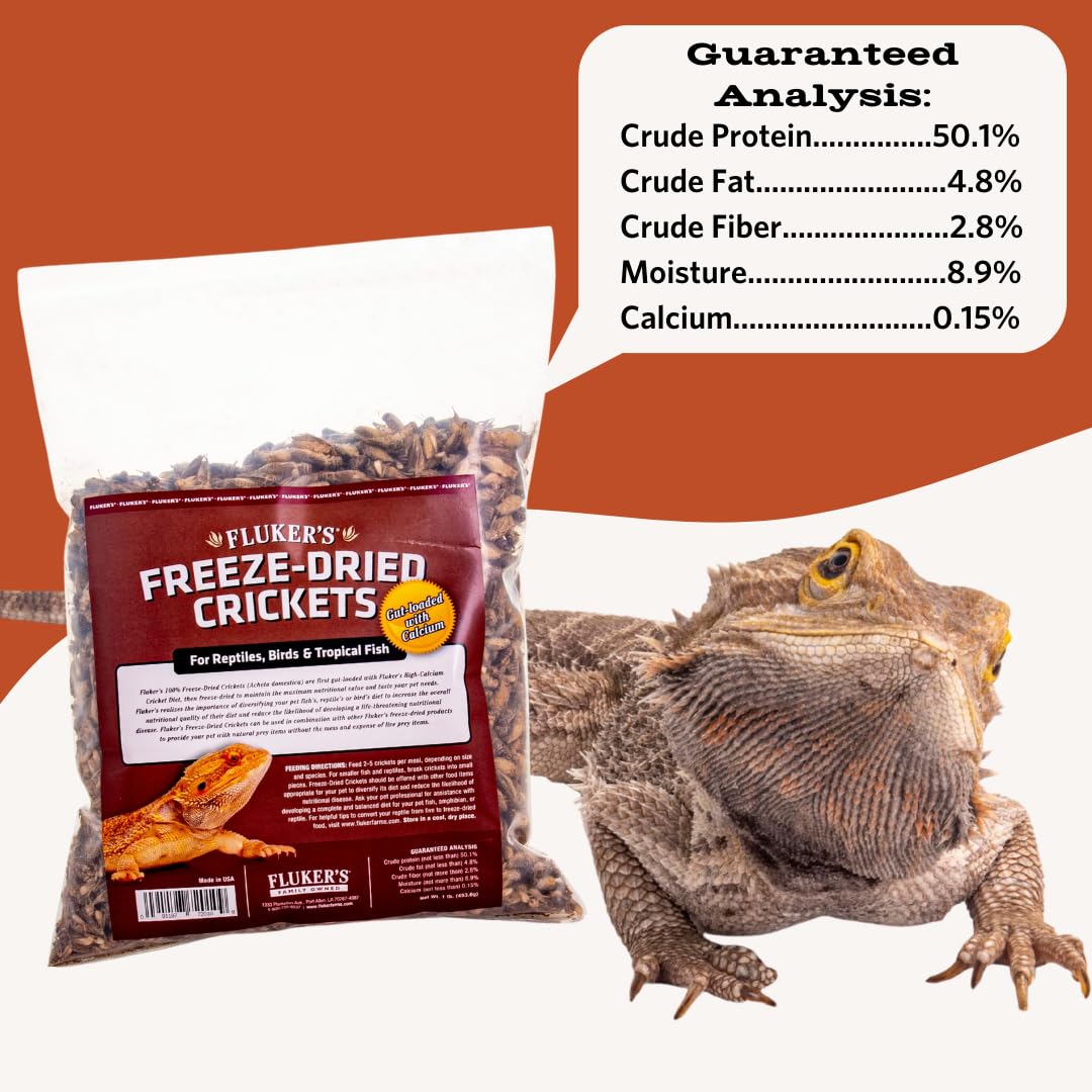 Flukers Freeze Dried Crickets for Reptiles, Packed with Protein and Essential Nutrients, 1 lb. Value Pack