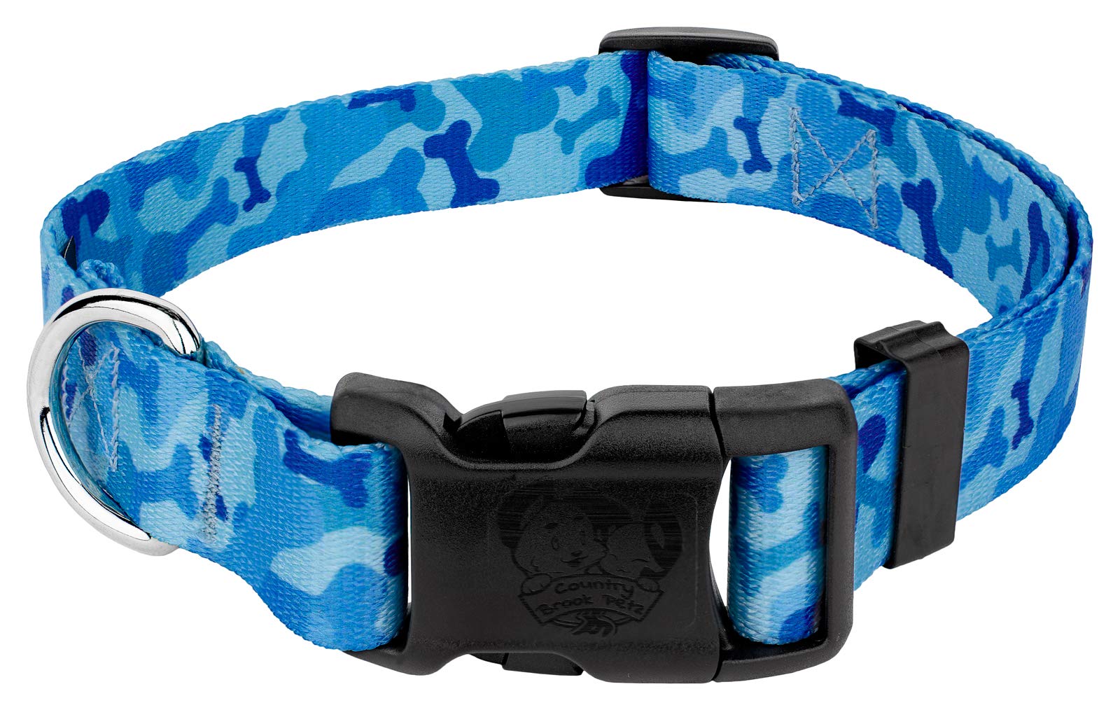Country Brook Petz - Deluxe Blue Bone Camo Dog Collar - Made In The U.S.A., Camouflage Collection Featuring Rugged Designs (1 Inch, Large)