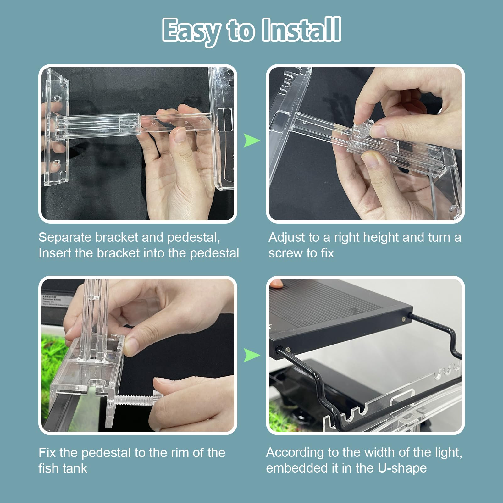 Aquarium Light Holder Adjustable, Clear Acrylic Fish Tank LED Light Riser Stand Aquarium Lamp Brackets Kit 2pcs Transparent Supp