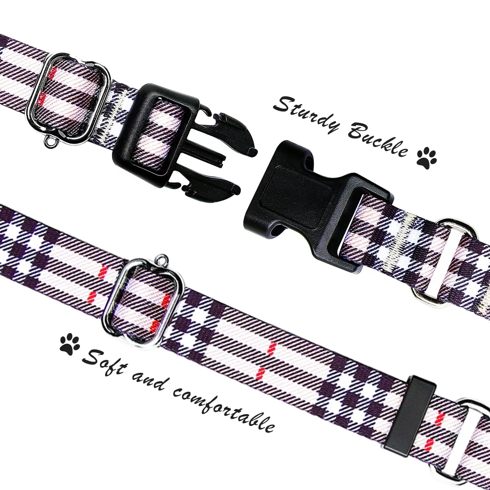 Hikiko Dog Collar For Small Medium Large Dogs, Adjustable Nylon Martingale Collars With Quick Release Buckle (Beige Plaid,S)