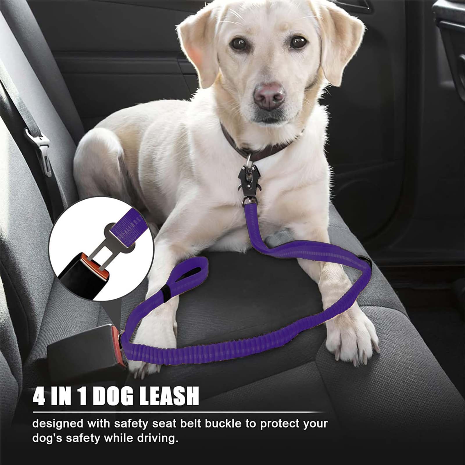 Heavy Duty Tactical Bungee Dog Leash, 4-6FT Shock Absorbing Tactical Dog Leash with 2 Padded Handles, Metal Carabiner Clip,Car S
