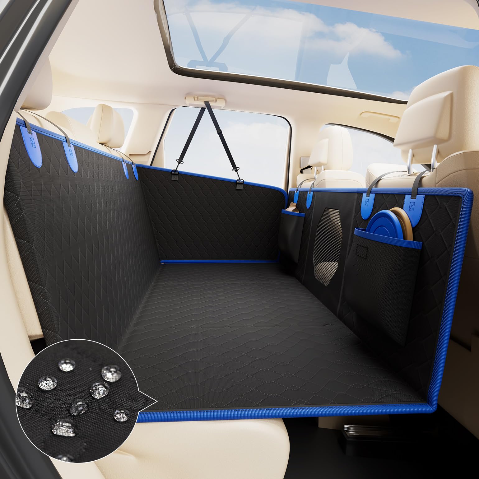 Joytutus Dog Car Seat Cover For Back Seat With Hard Bottom, Back Seat Extender For Dogs Supports 400Lb, Pet Cover With Mesh Wind