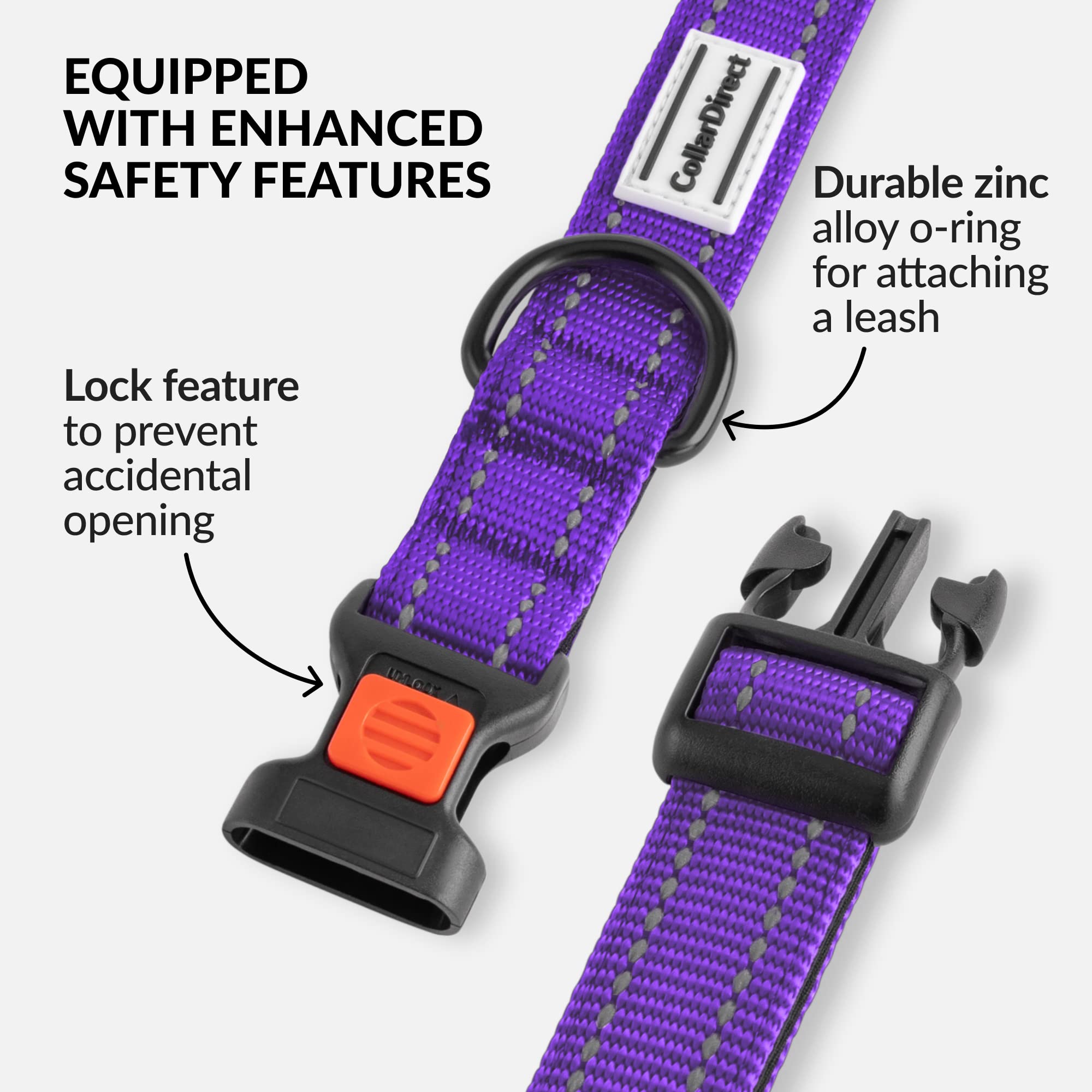 Collardirect Reflective Padded Dog Collar For A Small, Medium, Large Dog Or Puppy With A Quick Release Buckle - Boy And Girl - Nylon Suitable For Swimming (12-16 Inch, Purple)