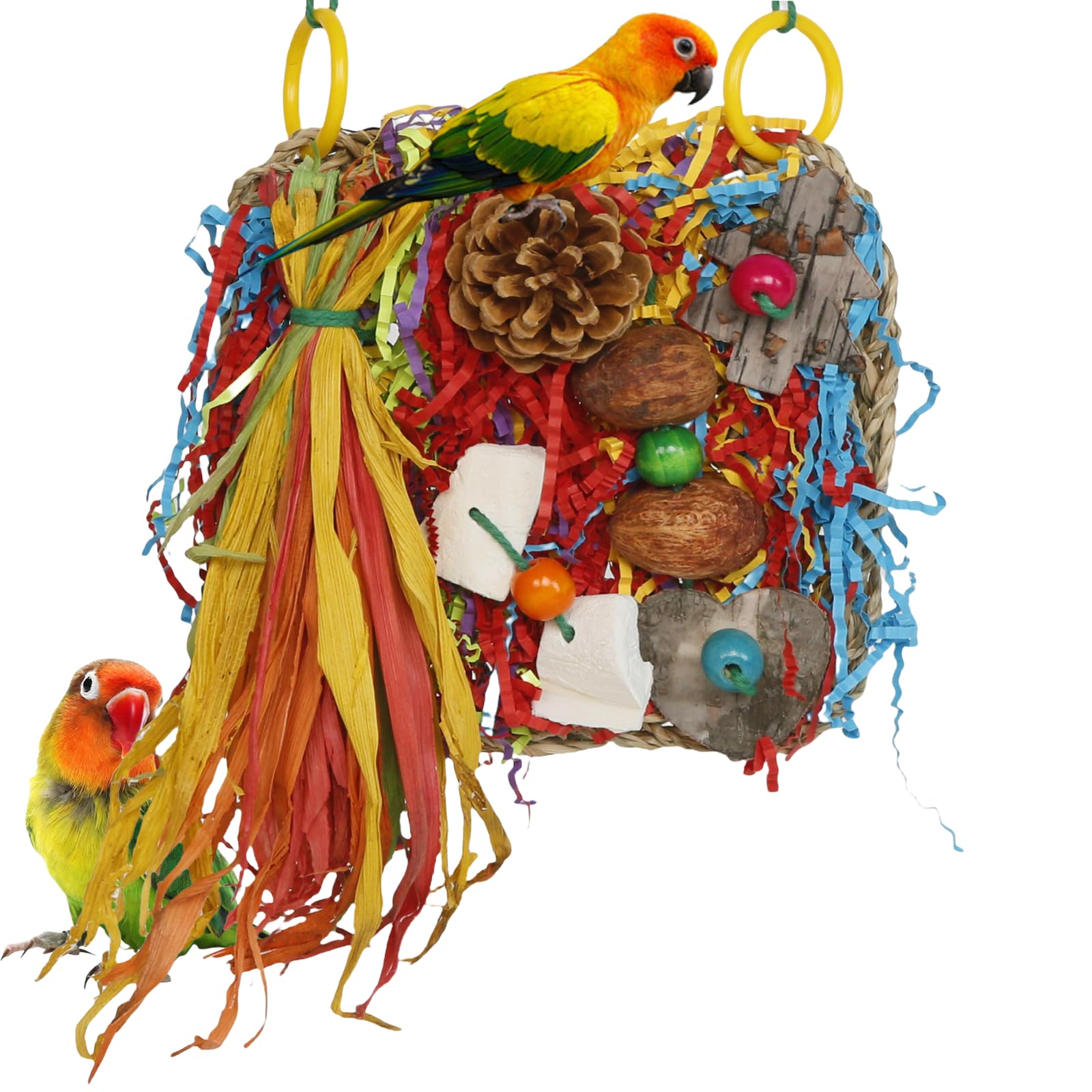 Cohyver Bird Toys, Parakeet Toys, Bird Grass Mat Conure Shredder Hanging Cockatiel Foraging Toys Parrot Climbing Wall Lovebird C