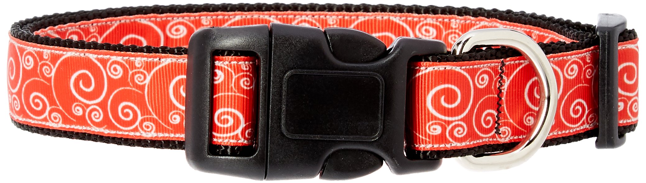Mirage Pet Products Swirly Nylon Ribbon Dog Collar, Large, Red/White