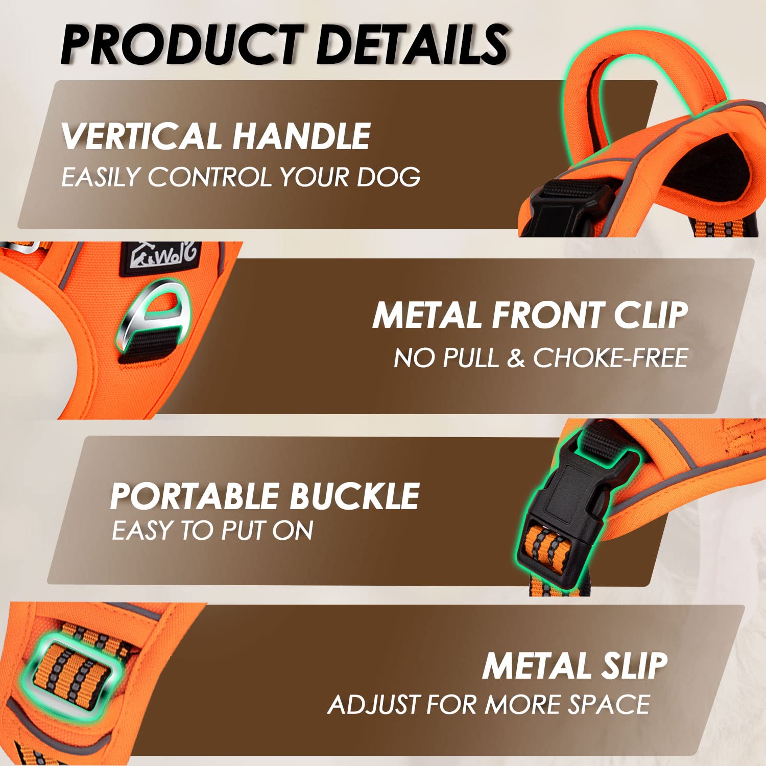 Slowton No Pull Dog Harness, Heavy Duty No Choke Pet Harness With 2 Leash Clips And Easy Control Vertical Handle, Adjustable Soft Padded Dog Vest For Small, Medium And Large Dogs (Orange, Small)