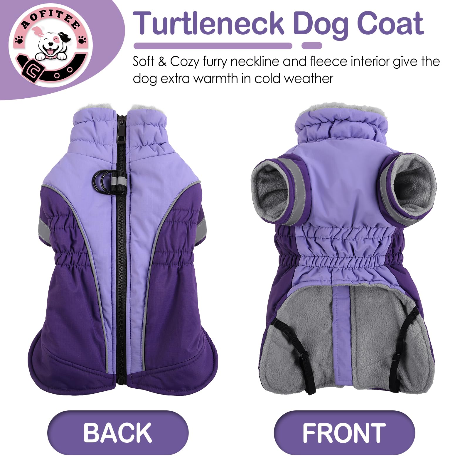 AOFITEE Dog Coat Warm Dog Winter Jacket for Medium Dogs, Windproof Dogs Winter Coat with Harness Built in, Turtleneck Fleece Pet