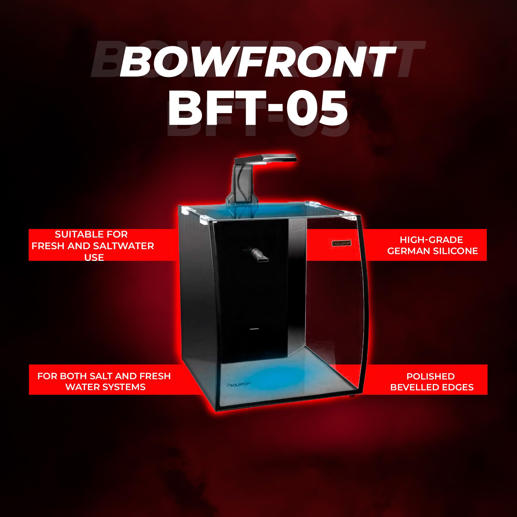 Aquatop Vertical Bowfront Glass Aquarium, 5-Gallon - All-In-One Tank With Filter And Led Light, High Clarity Glass For Freshwate