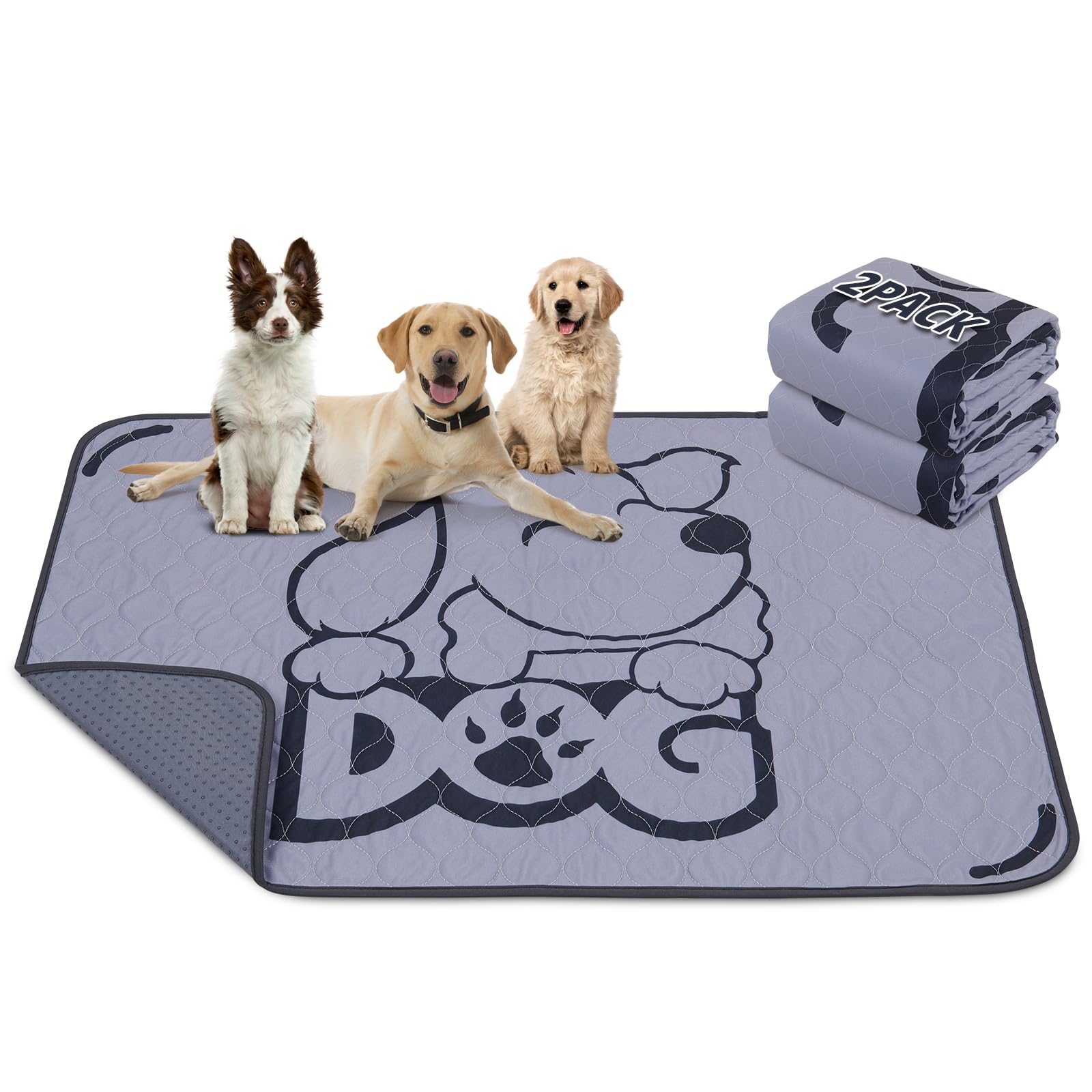 2 Pack Washable Puppy Pads For Dogs: 48X60In Reusable Pee Pads With Absorbent Whelping Pad Features - Waterproof Non-Slip Dog Ru