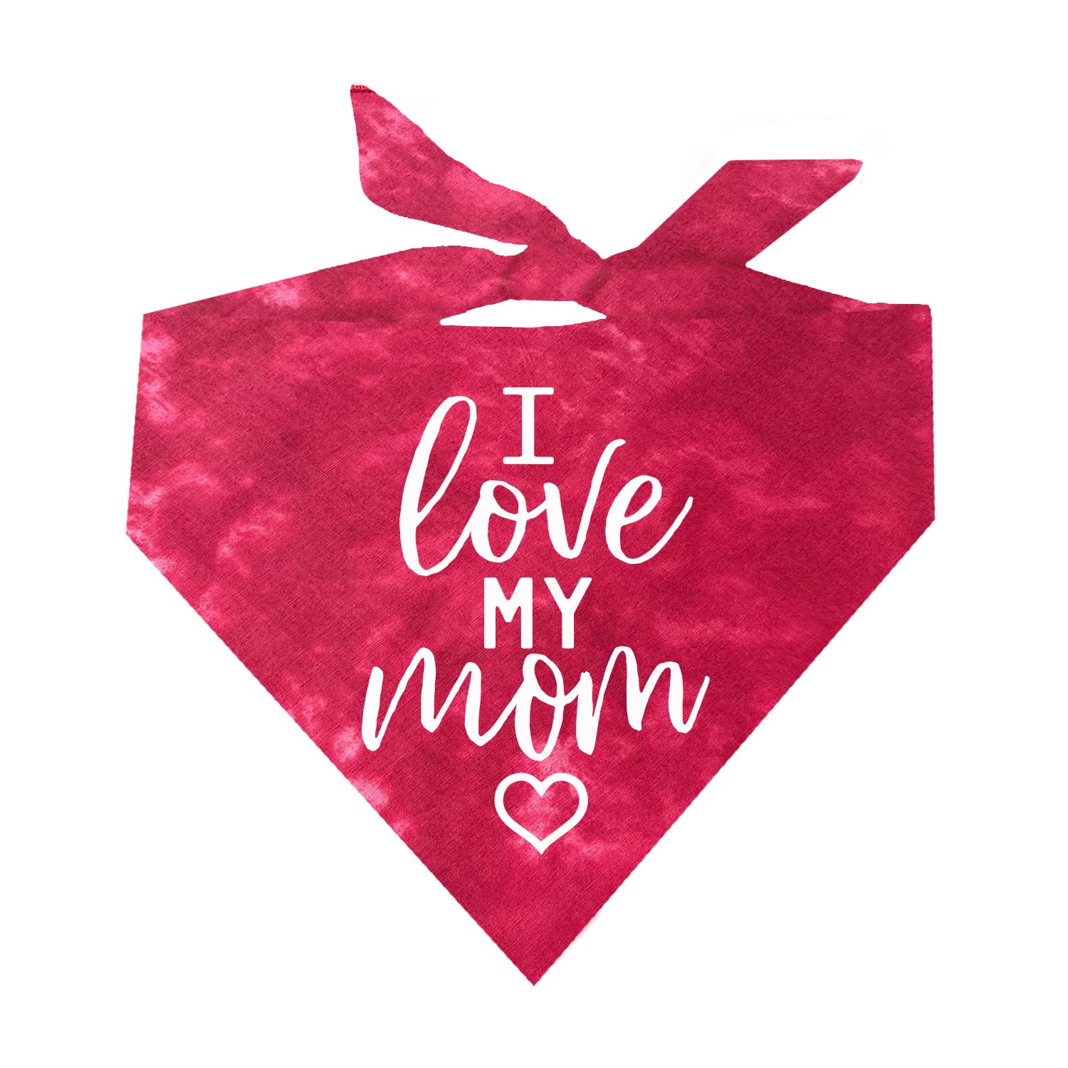 I Love My Mom Dog Bandana | 100% Cotton Tie Dye Triangle | Made In Usa For Mom | Valentine'S Day | Prop Photoshoot | Red Scrunch