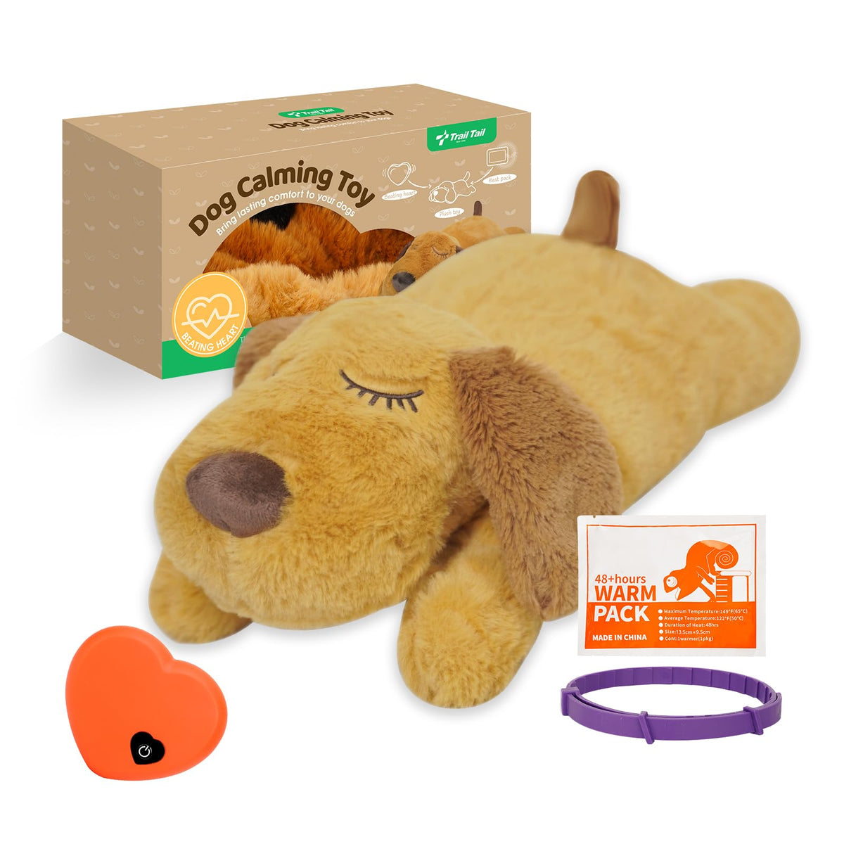 Trail Tail Heartbeat Puppy Toy Giftbox,Simulates Breathing/Heartbeat/Warmth,With Dog Calming Collar And Box,Dog Anxiety Relief, 